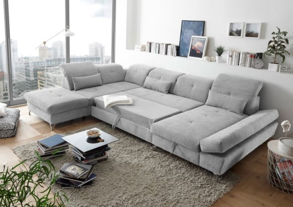 Wohnlandschaft Melfi von Ed Exciting Design – Modernes U-Form Sofa mit Schlaffunktion und Bettkasten