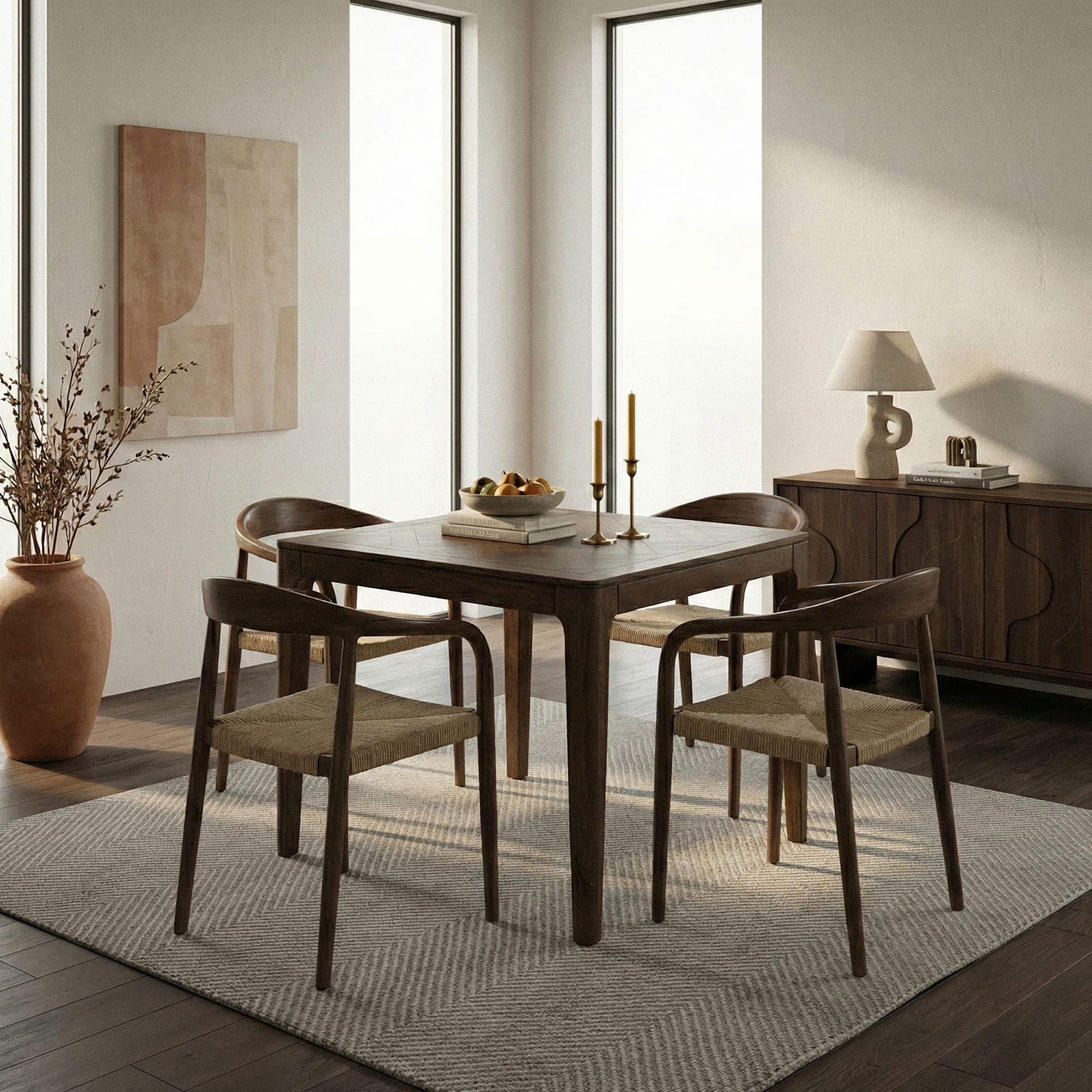 Esstisch Massivholz Mango 80x80 cm Walnuss-Finish - Quadratischer Esszimmertisch Holz - Küchentisch modern für 4 Personen - Stabiler Holztisch - Tisch für Esszimmer Bistrotisch Handmade