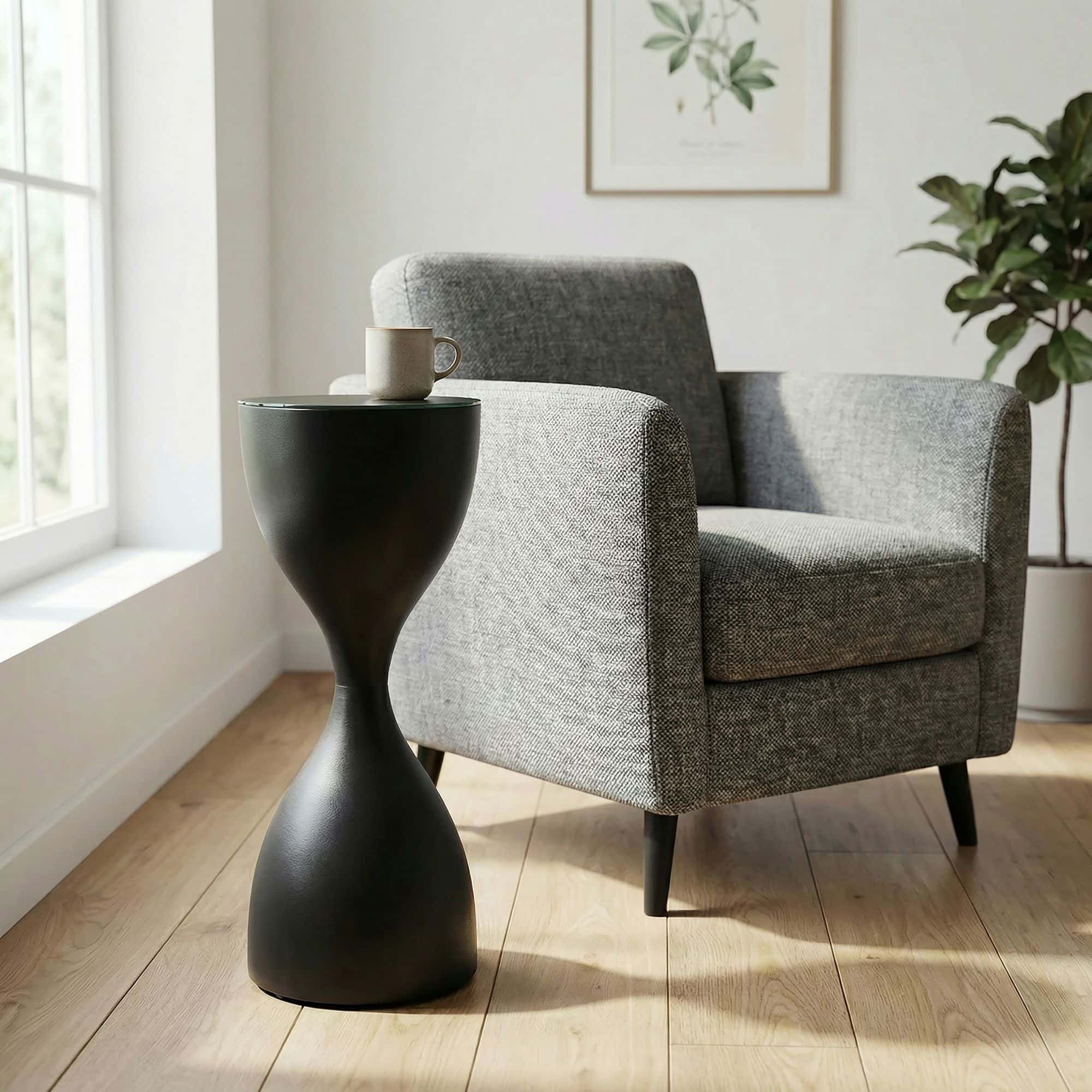 Beistelltisch Schwarz 23cm Metall Glas Rund - Design Anstelltisch Eisen - Moderner Wohnzimmertisch Abstelltisch - Edler Couchtisch Wohnzimmer Handmade