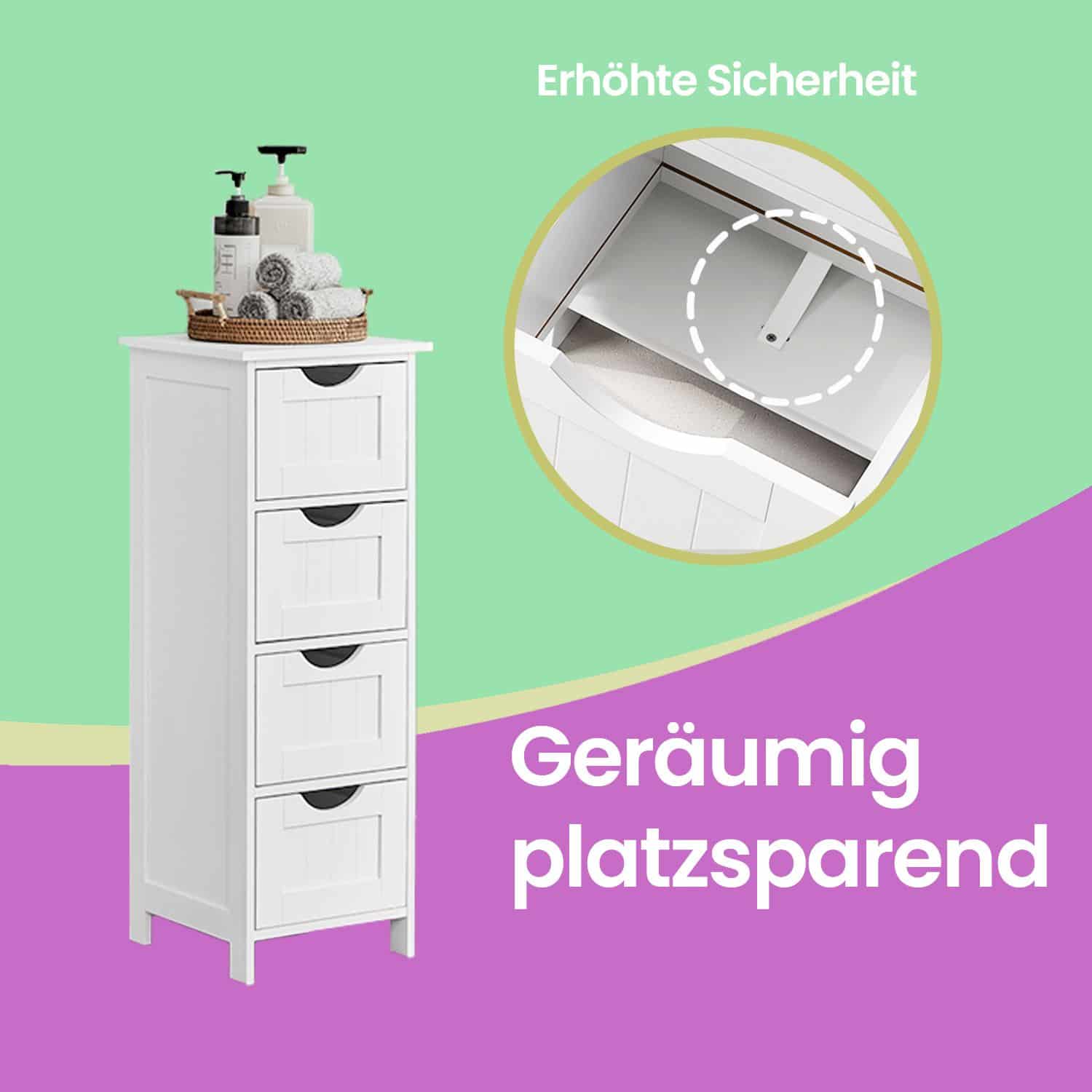 Badezimmerschrank, Badschrank, Beistellschrank mit 4 Schubladen Badezimmerschrank, Badschrank, Beistellschrank mit 4 Schubladen