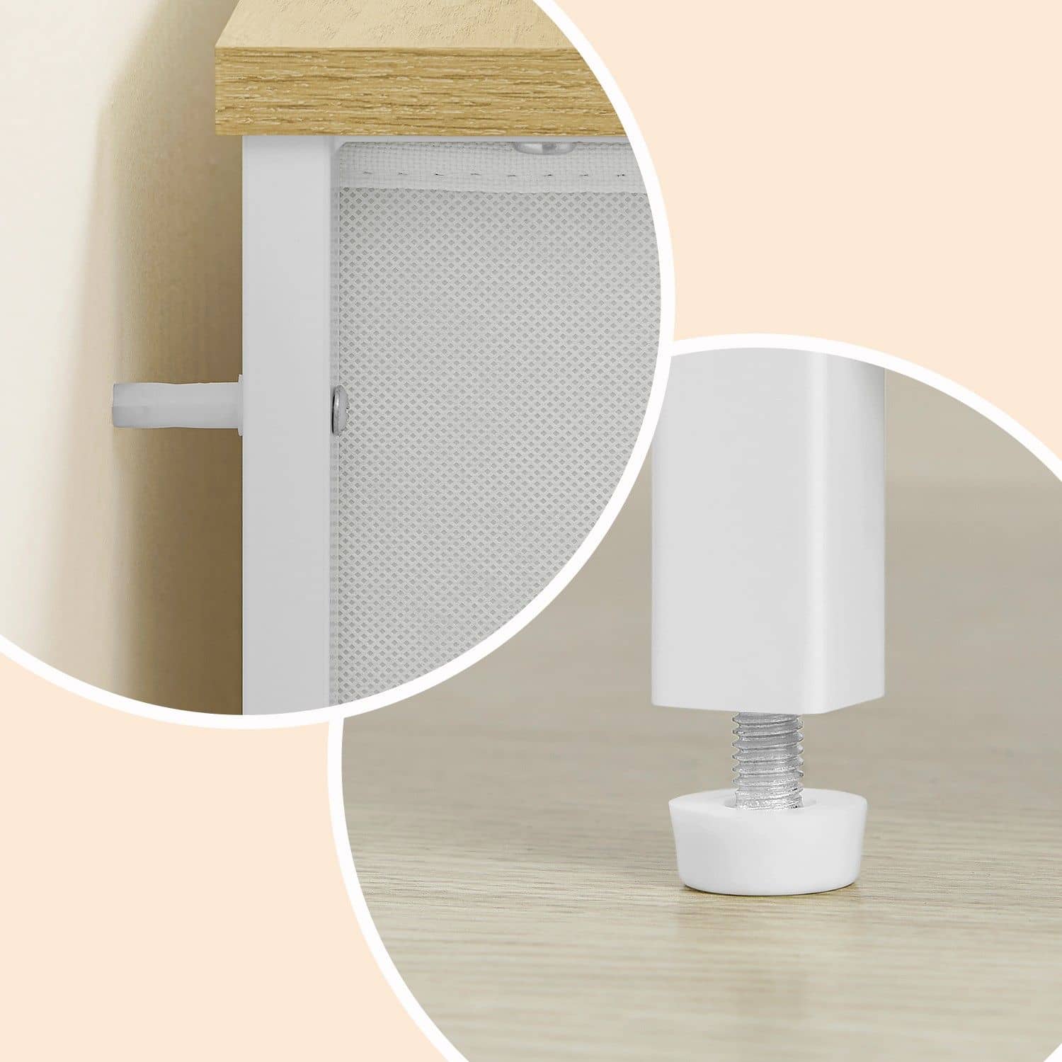 Kommode mit 4 Stoff-Schubladen und Metallrahmen weiß-eichenfarben Kommode mit 4 Stoff-Schubladen und Metallrahmen weiß-eichenfarben