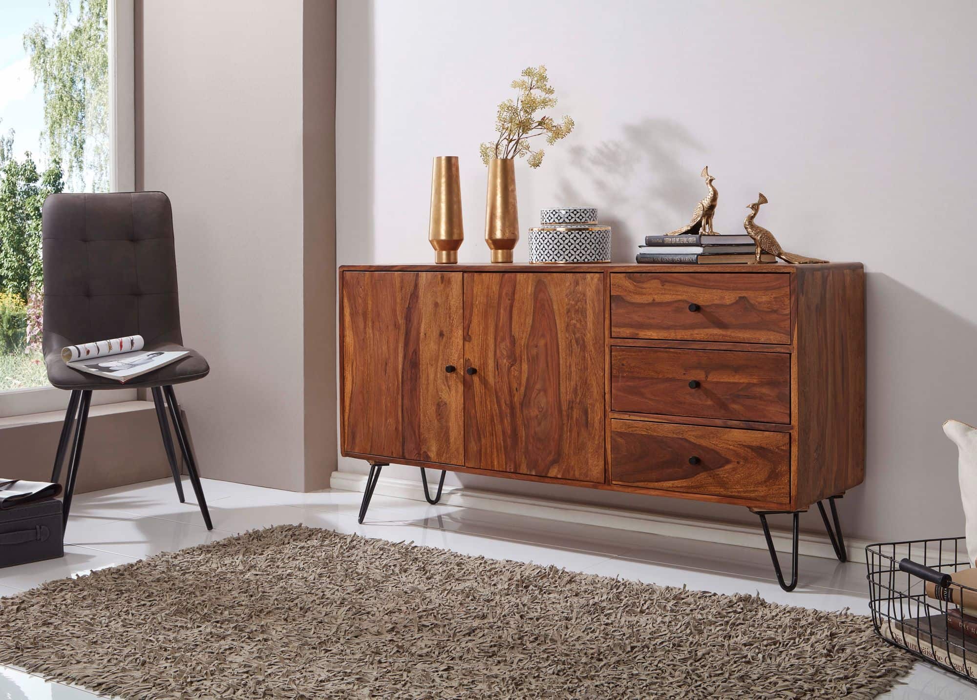 47320-WOHNLING-Sideboard-KELA-145x40x75-cm-Sheesh_2 Sideboard WL5.629 Sheesham Massivholz 140x75x40 cm Landhaus Kommode