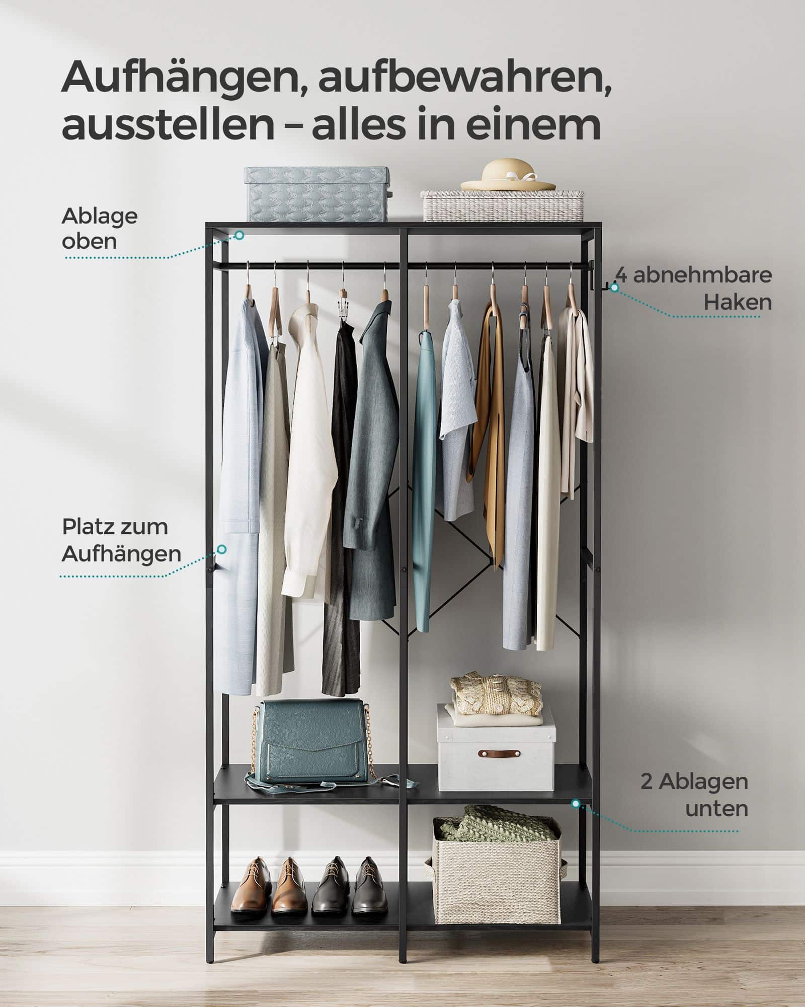 Kleiderschrank offen mit Kleiderstange ebenholzschwarz Kleiderschrank offen mit Kleiderstange ebenholzschwarz