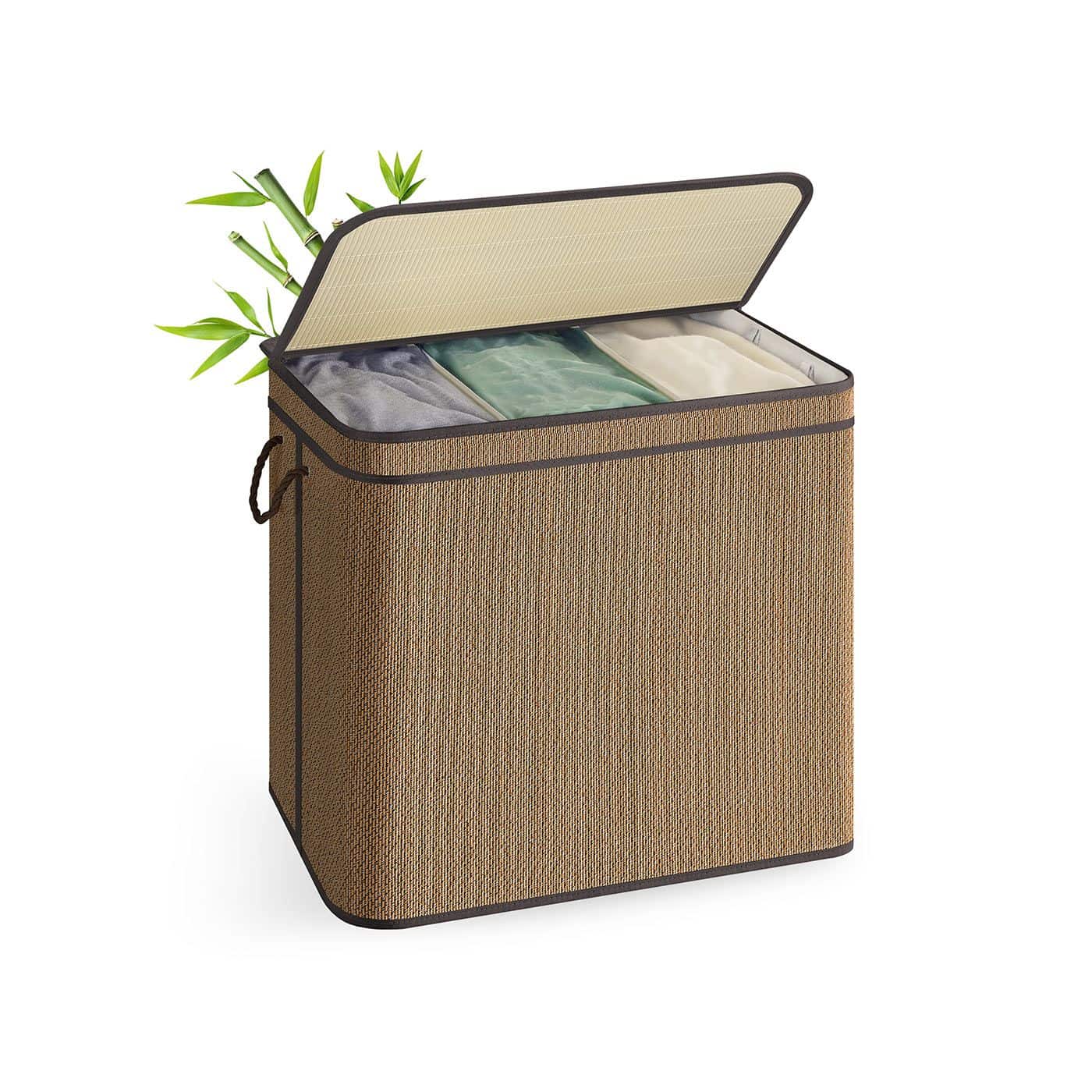 Wäschekorb 170 Liter aus Bambus mit 3 Fächern und Deckel braun Wäschekorb 170 Liter aus Bambus mit 3 Fächern und Deckel braun