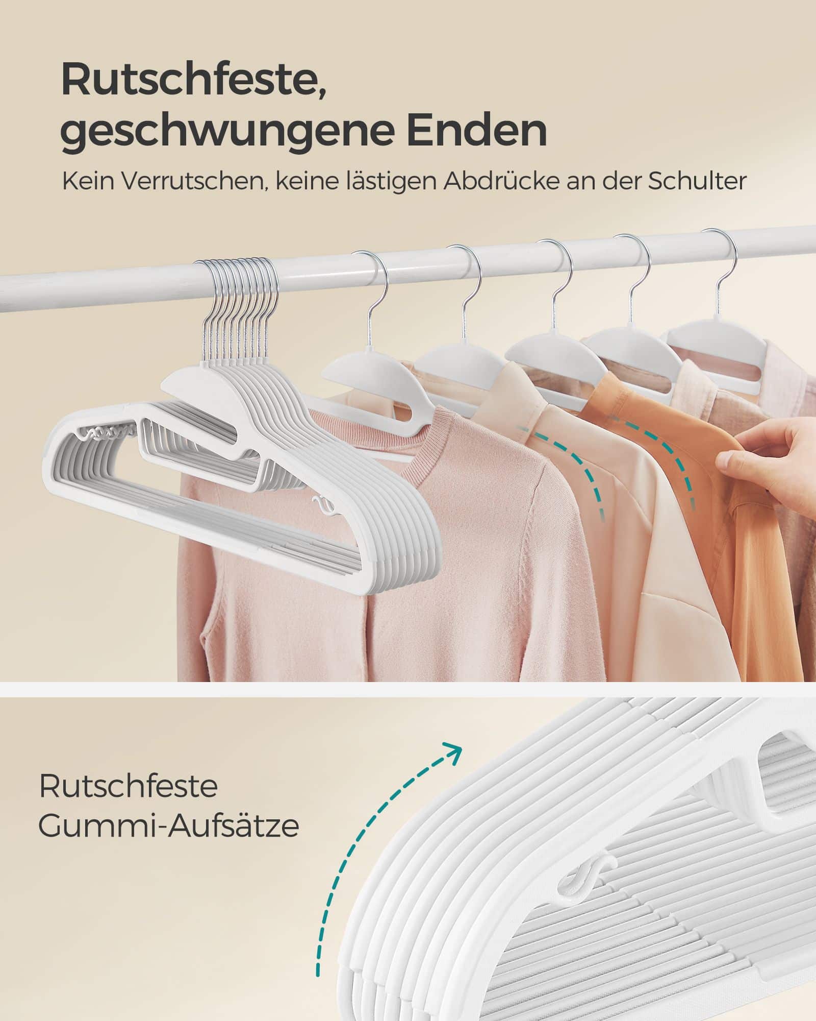 Kleiderbügel Kunststoff rutschfest platzsparend weiß-CRP041W05 Kleiderbügel Kunststoff rutschfest platzsparend weiß-CRP041W05