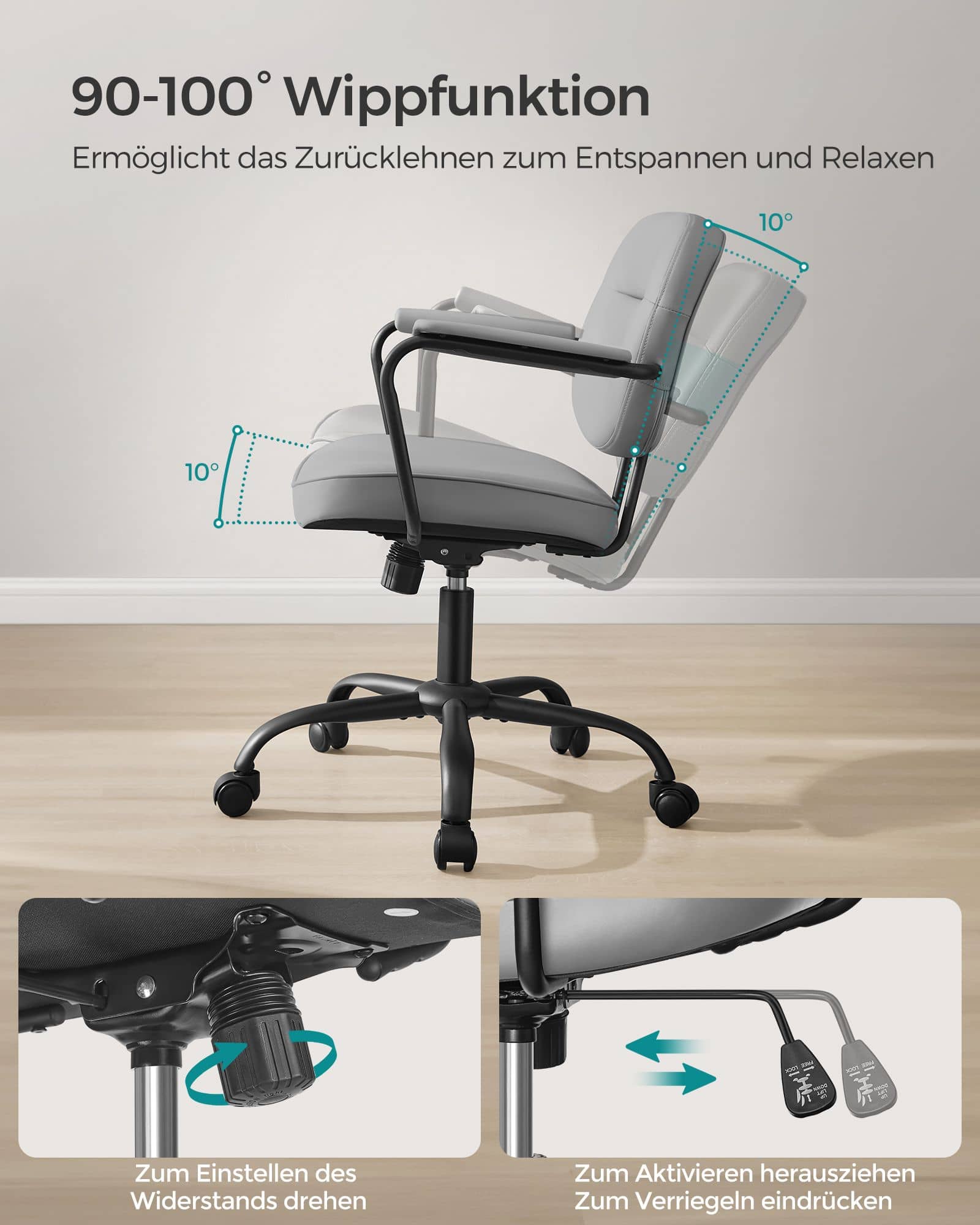 Bürostuhl aus PU mit Armlehnen taubengrau Bürostuhl aus PU mit Armlehnen taubengrau