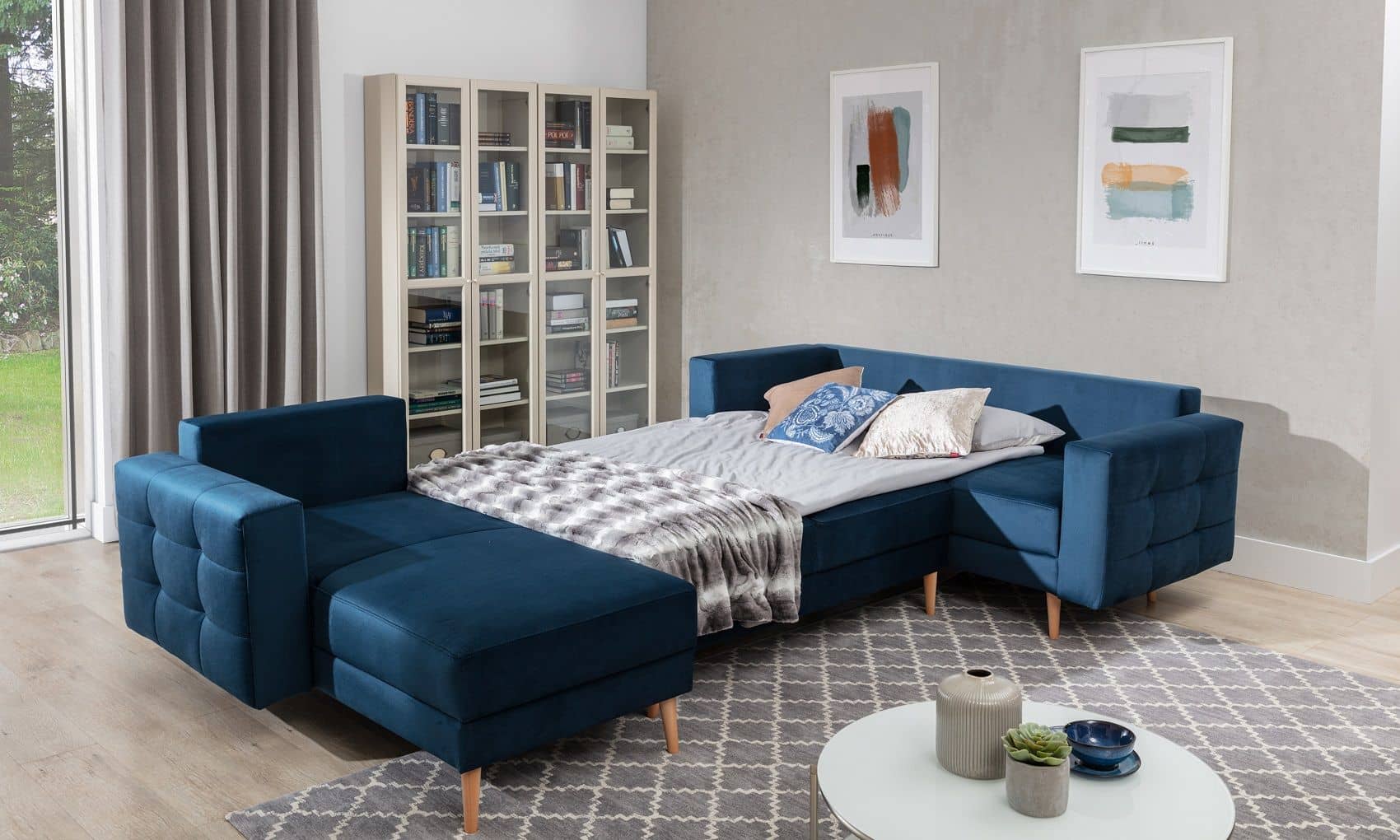 Wohnlandschaft Asgard U Dunkelblau – Sofa mit Schlaffunktion | beidseitig montierbar Wohnlandschaft Asgard U Dunkelblau – Sofa mit Schlaffunktion | beidseitig montierbar