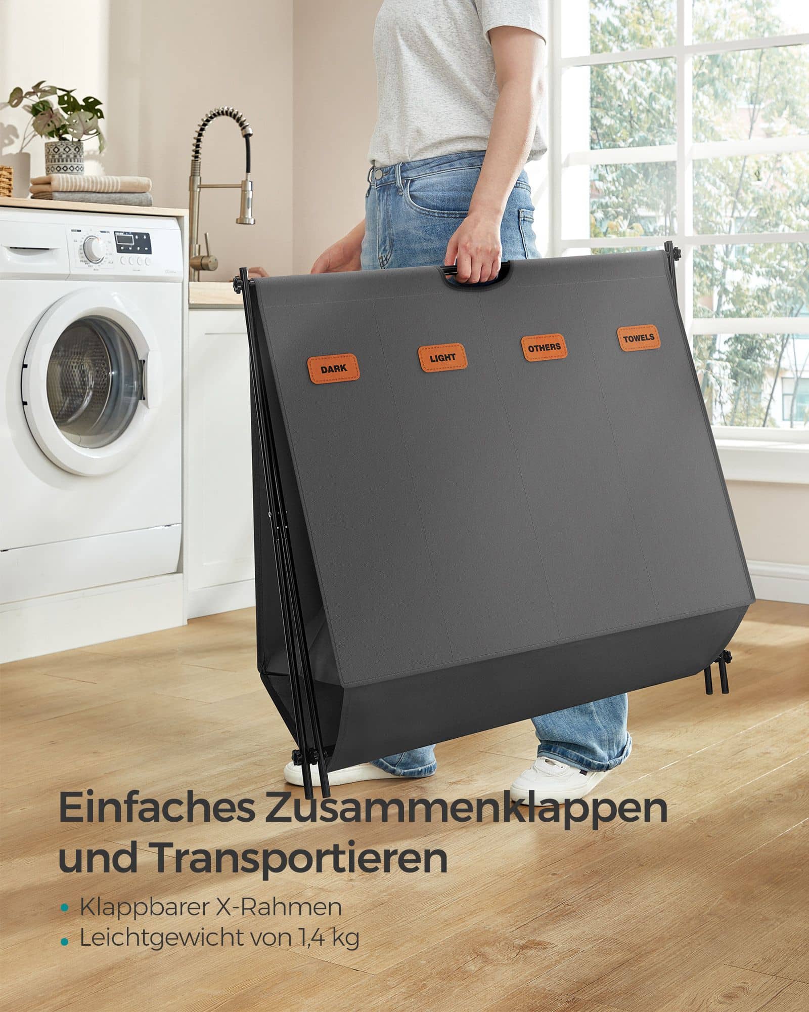 Wäschekorb 155 Liter mit 4 Fächern schiefergrau Wäschekorb 155 Liter mit 4 Fächern schiefergrau