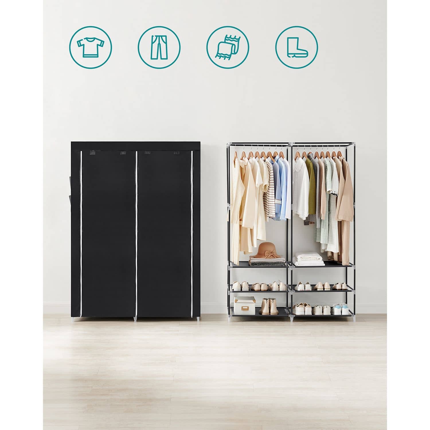 Kleiderschrank mit Ablagen viel Platz schwarz-RYG008B02 Kleiderschrank mit Ablagen viel Platz schwarz-RYG008B02
