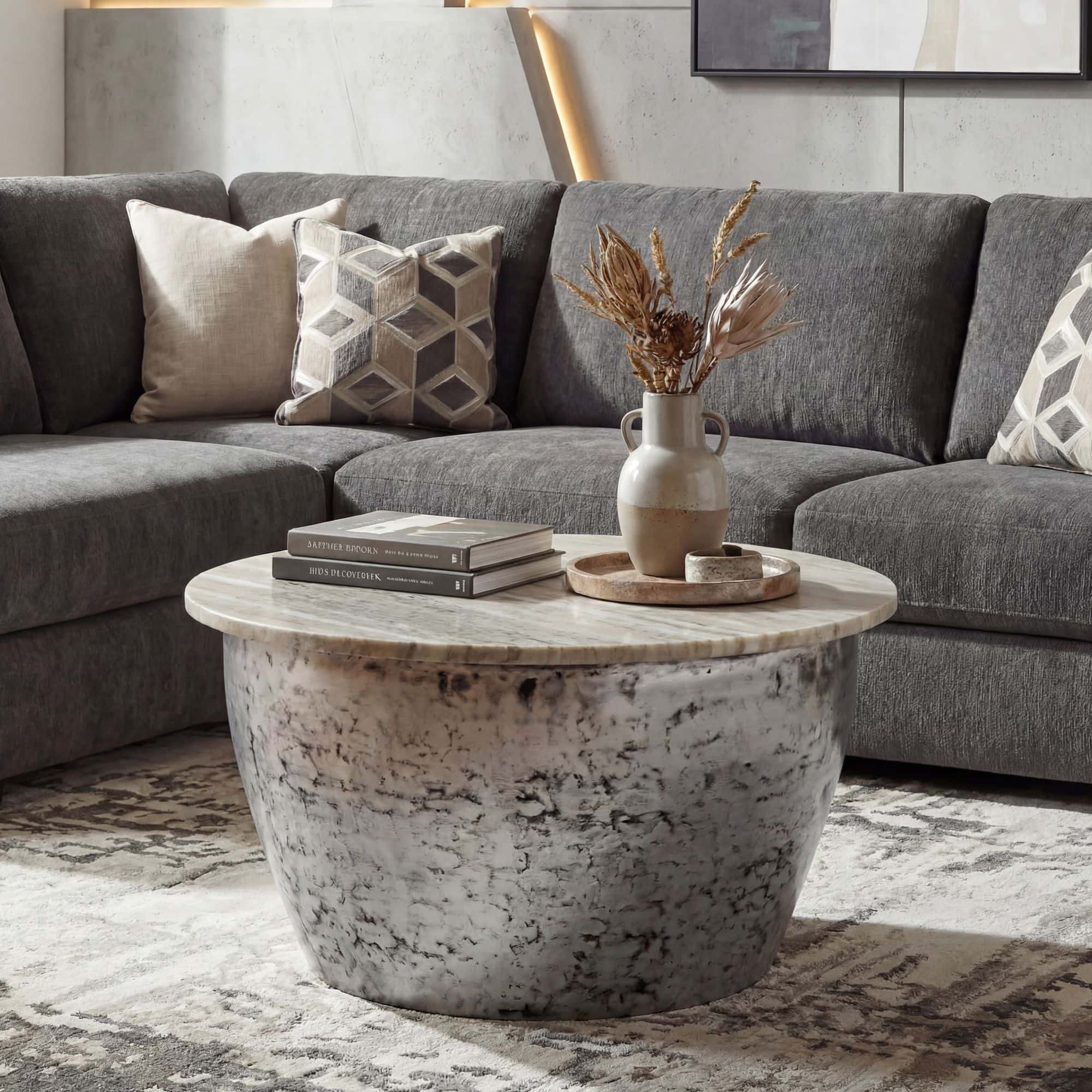 Couchtisch Metall mit weißer Marmor Tischplatte 60cm rund - Design Wohnzimmertisch Runder Loungetisch - Massiver Sofatisch - Extravaganter Beistelltisch Handmade