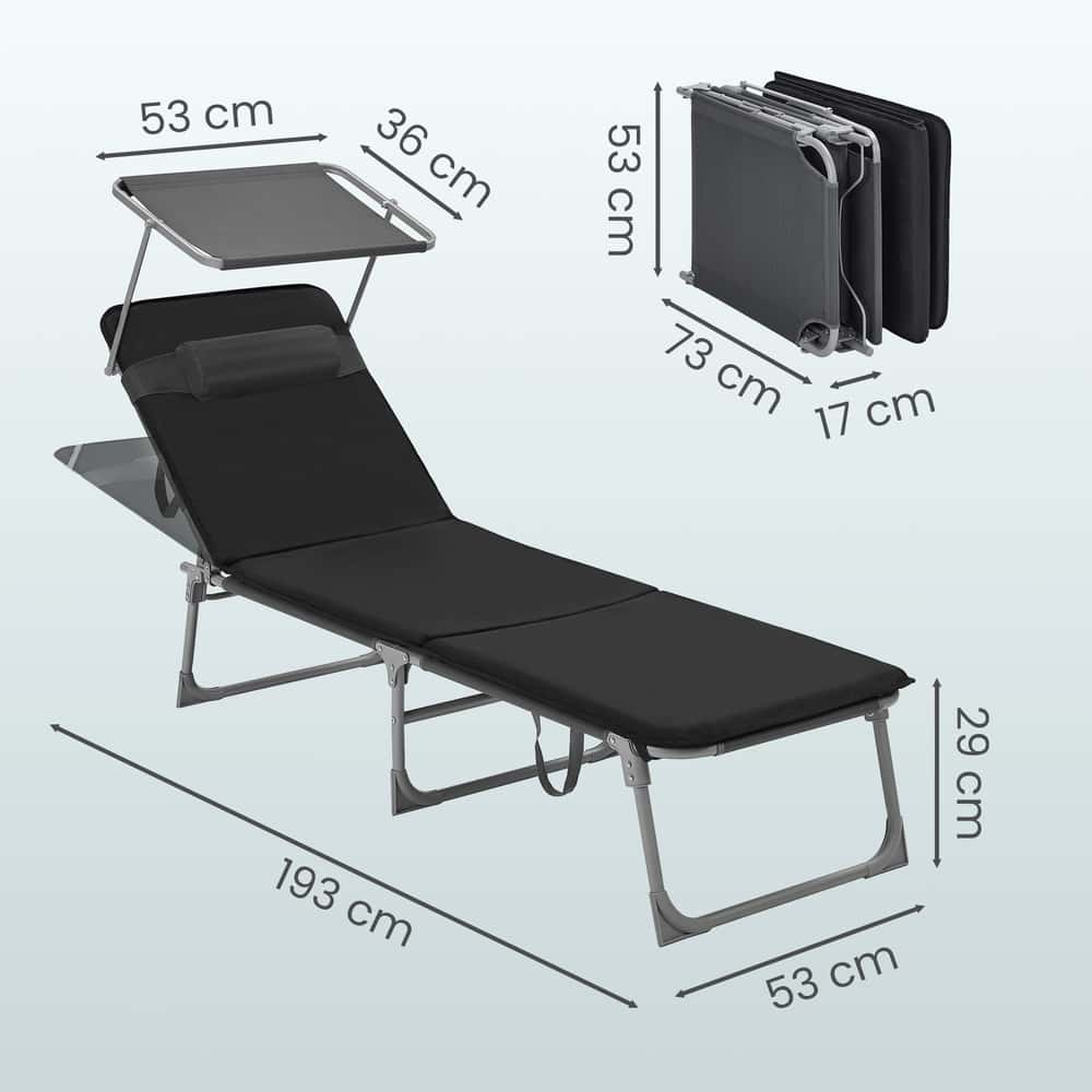 Liegestuhl klappbar, Sonnenliege mit verstellbarer Rückenlehne, Kissen Liegestuhl klappbar, Sonnenliege mit verstellbarer Rückenlehne, Kissen