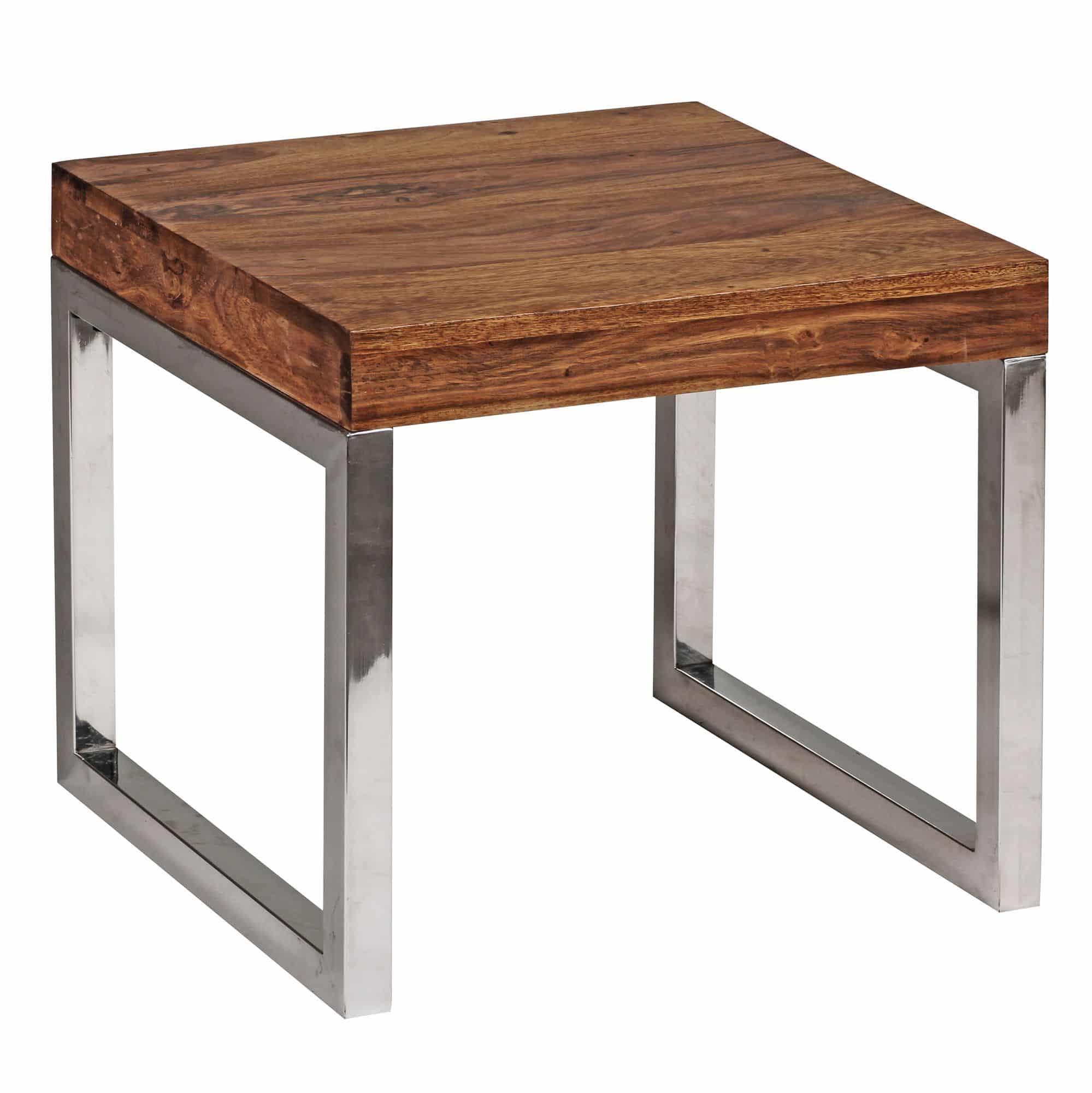 Beistelltisch GUNA Massiv-Holz Sheesham Wohnzimmer-Tisch Metallgestell Couchtisch Landhaus-Stil dunkelbraun natur Beistelltisch GUNA Massiv-Holz Sheesham Wohnzimmer-Tisch Metallgestell Couchtisch Landhaus-Stil dunkelbraun natur