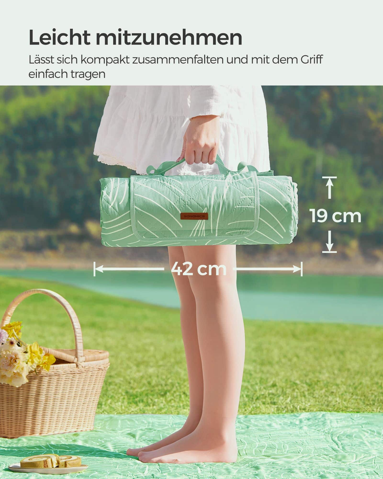 Picknickdecke 300 x 200 cm maschinenwaschbar und faltbar grün-GCM310C03