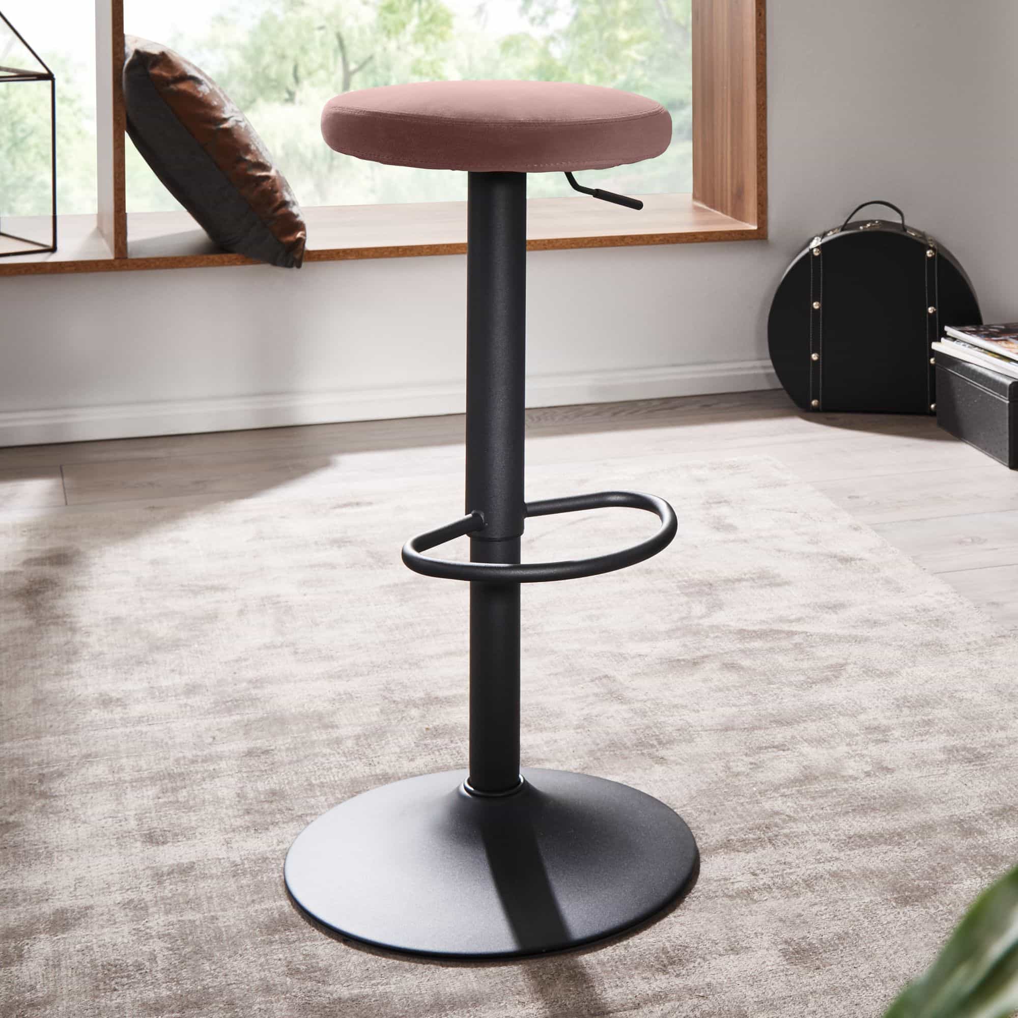 56597-WOHNLING-Barhocker-Samt-Rosa-Hocker-ohne-Lehne-Kuechenhocker-Stoff-Metall-100kg-Design-Barstuhl-Tresenhocker-drehbar-Bistrohocker-WL6-197-WL6-197_2 Luxuriöser Barhocker: Modernes Design mit Samtbezug
