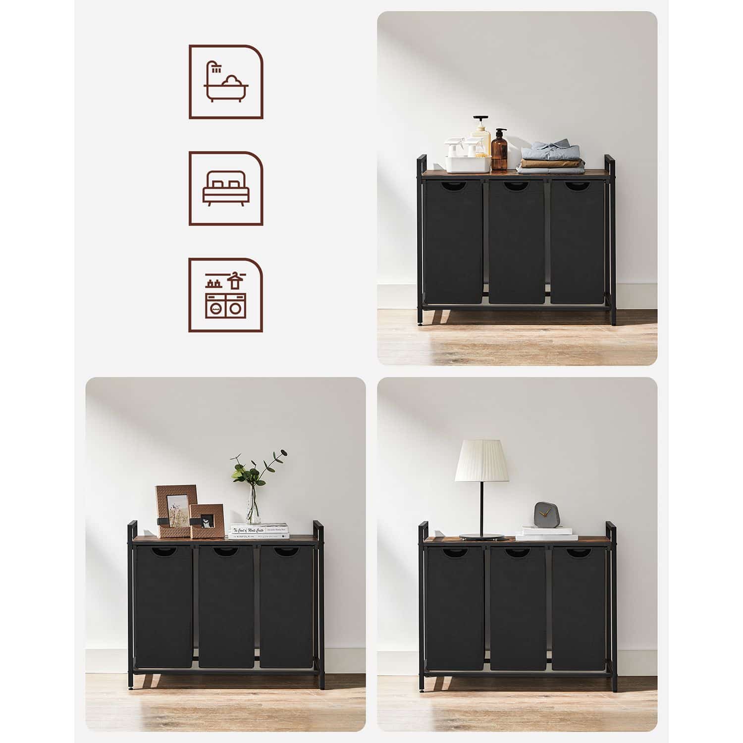 Wäschekorb mit 3 Fächern-B34BLH301B01 Wäschekorb mit 3 Fächern-B34BLH301B01