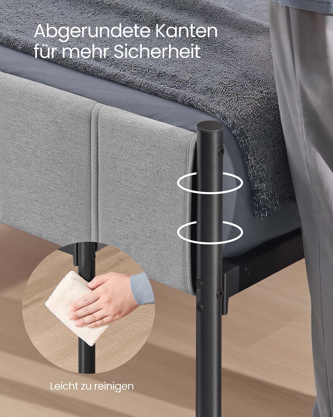 Einzelbettrahmen 90 x 200 cm mit taubengrauer Stahlgrundplatte Einzelbettrahmen 90 x 200 cm mit taubengrauer Stahlgrundplatte