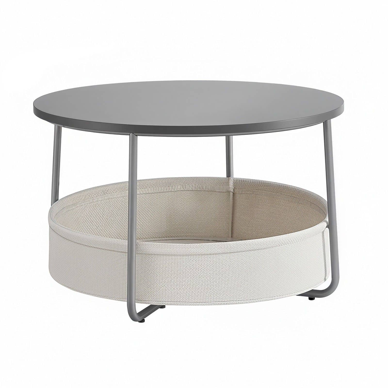 Wohnzimmertisch mit Stoffkorb, Beistelltisch mit Stauraum, Metallgestell