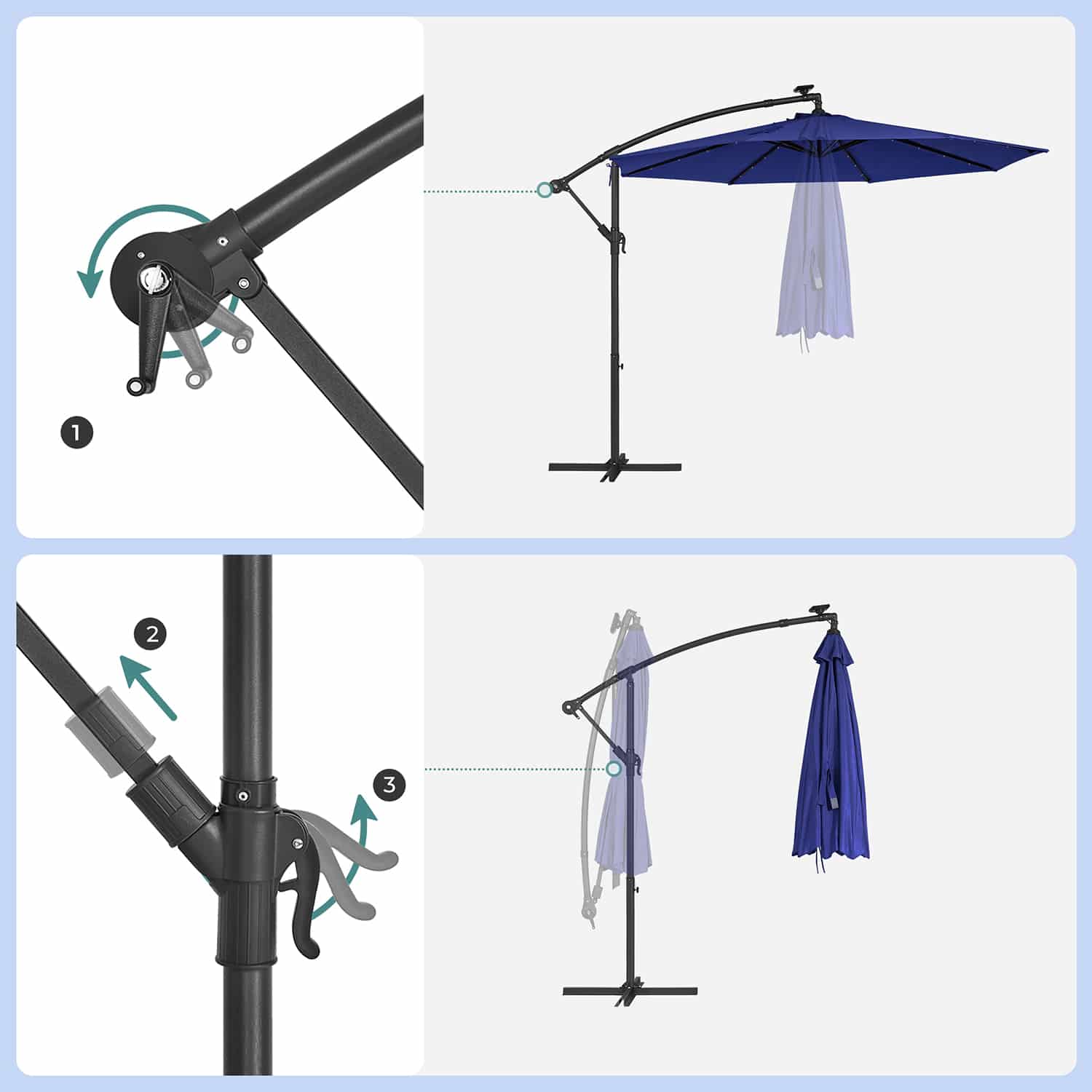 Sonnenschirm mit LED-Solar-Beleuchtung mit Ständer