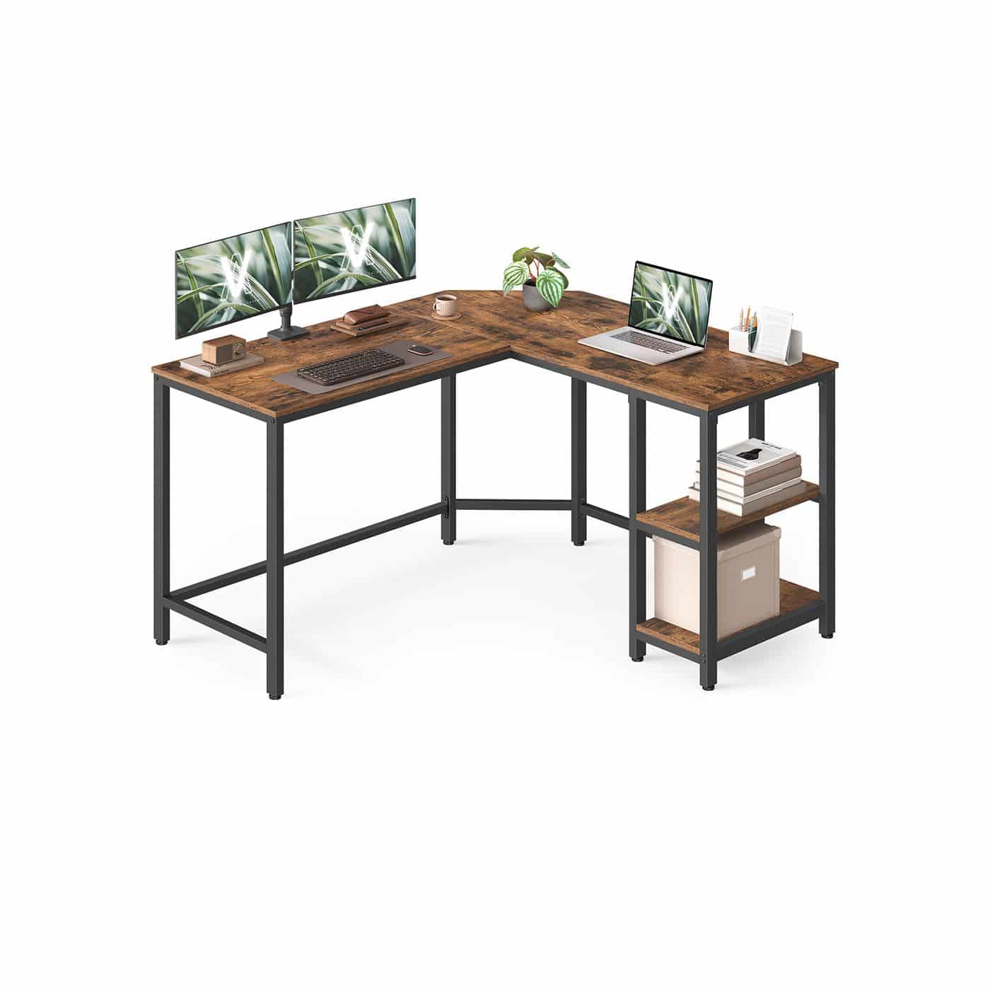 Schreibtisch 120 x 130 x 76 cm mit 2 Ablagen vintagebraun-tintenschwarz Schreibtisch 120 x 130 x 76 cm mit 2 Ablagen vintagebraun-tintenschwarz