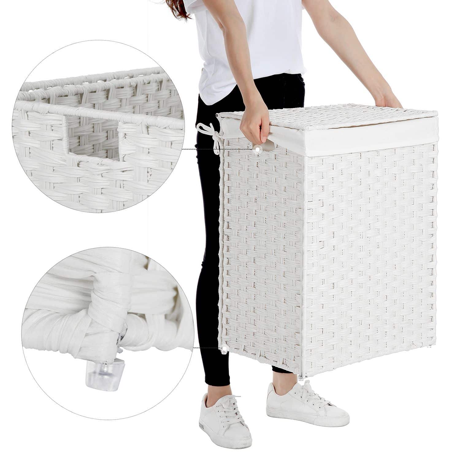Wäschekorb aus Polyrattan Weiß Wäschekorb aus Polyrattan Weiß