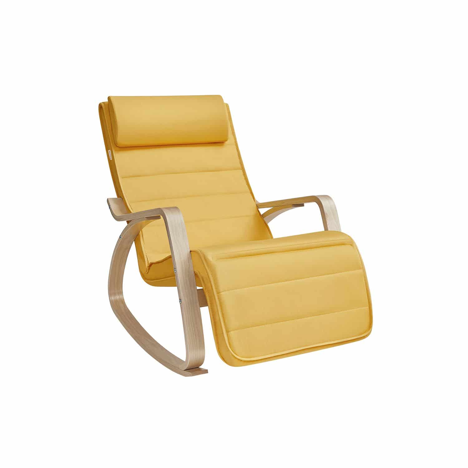 Schaukelstuhl mit 5-stufig verstellbarer Fußstütze, Schaukelsessel mit Armlehnen aus Birkenholz, für Wohnzimmer Schaukelstuhl mit 5-stufig verstellbarer Fußstütze, Schaukelsessel mit Armlehnen aus Birkenholz, für Wohnzimmer