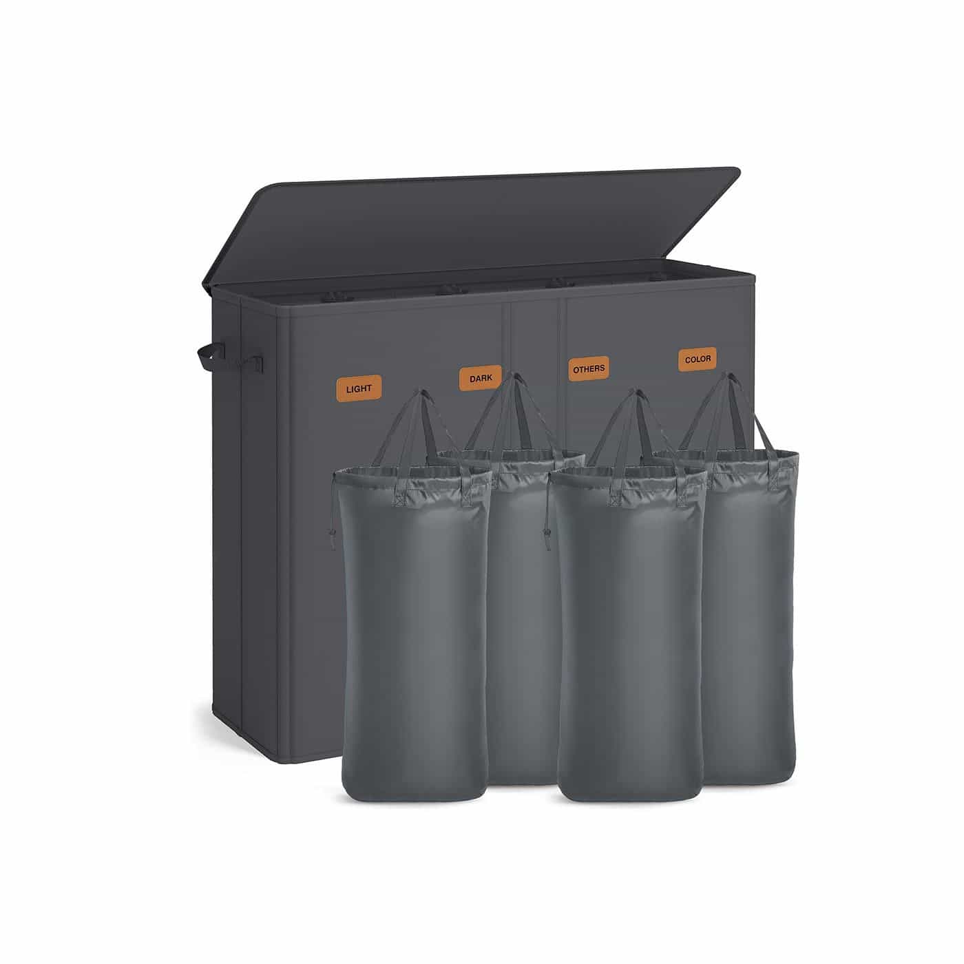 Wäschekorb mit drei Fächern Deckel und waschbarem Innensack