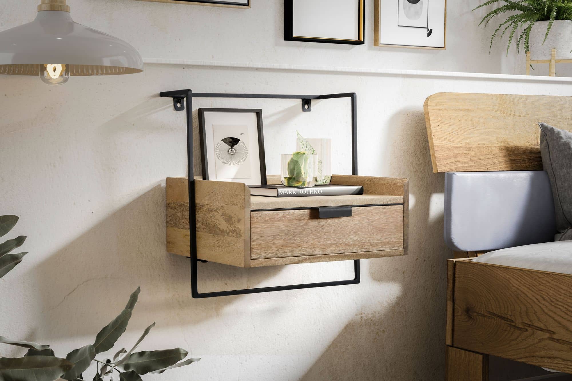 Nachtkonsole für Wandmontage 44x45x35 cm Mango Massivholz Hellbraun Nachtkonsole für Wandmontage 44x45x35 cm Mango Massivholz Hellbraun