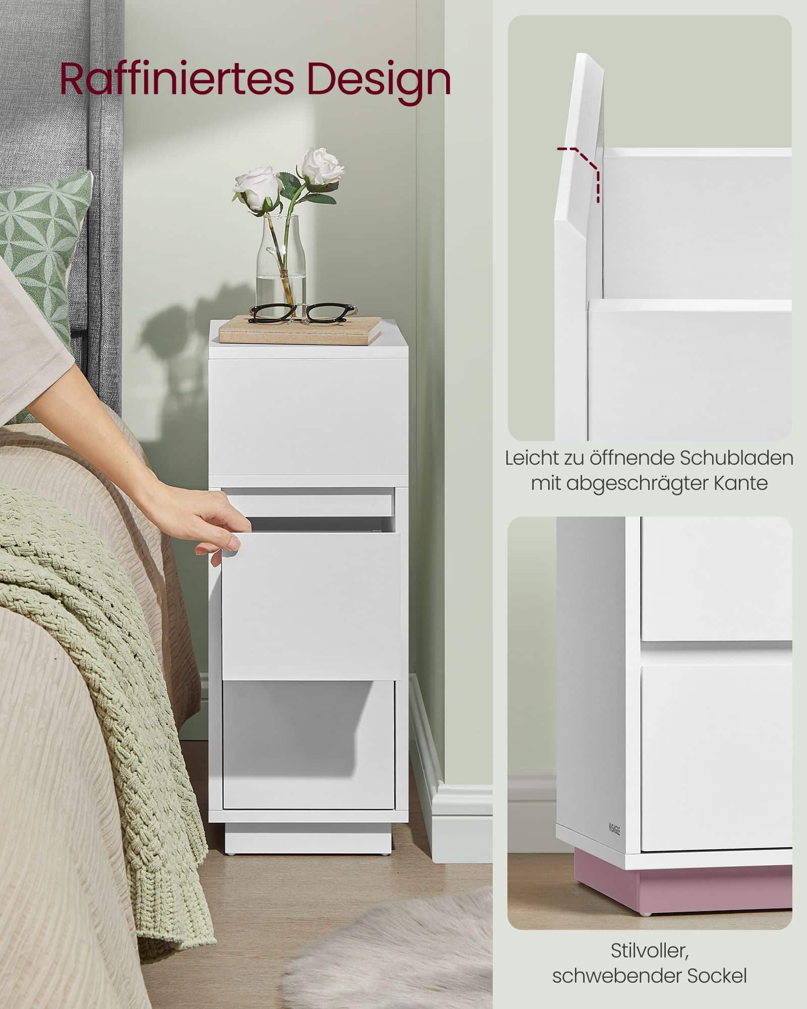 Schmaler Nachttisch mit 2 Schubladen wolkenweiß Schmaler Nachttisch mit 2 Schubladen wolkenweiß