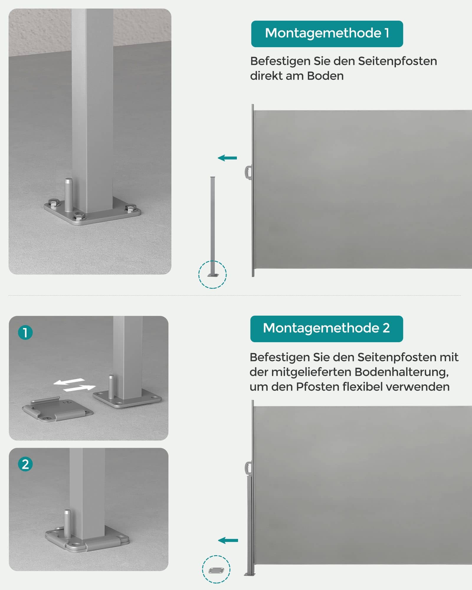 Seitenmarkise mit Stahl-Kasten rostbeständig und ausziehbar Seitenmarkise mit Stahl-Kasten rostbeständig und ausziehbar