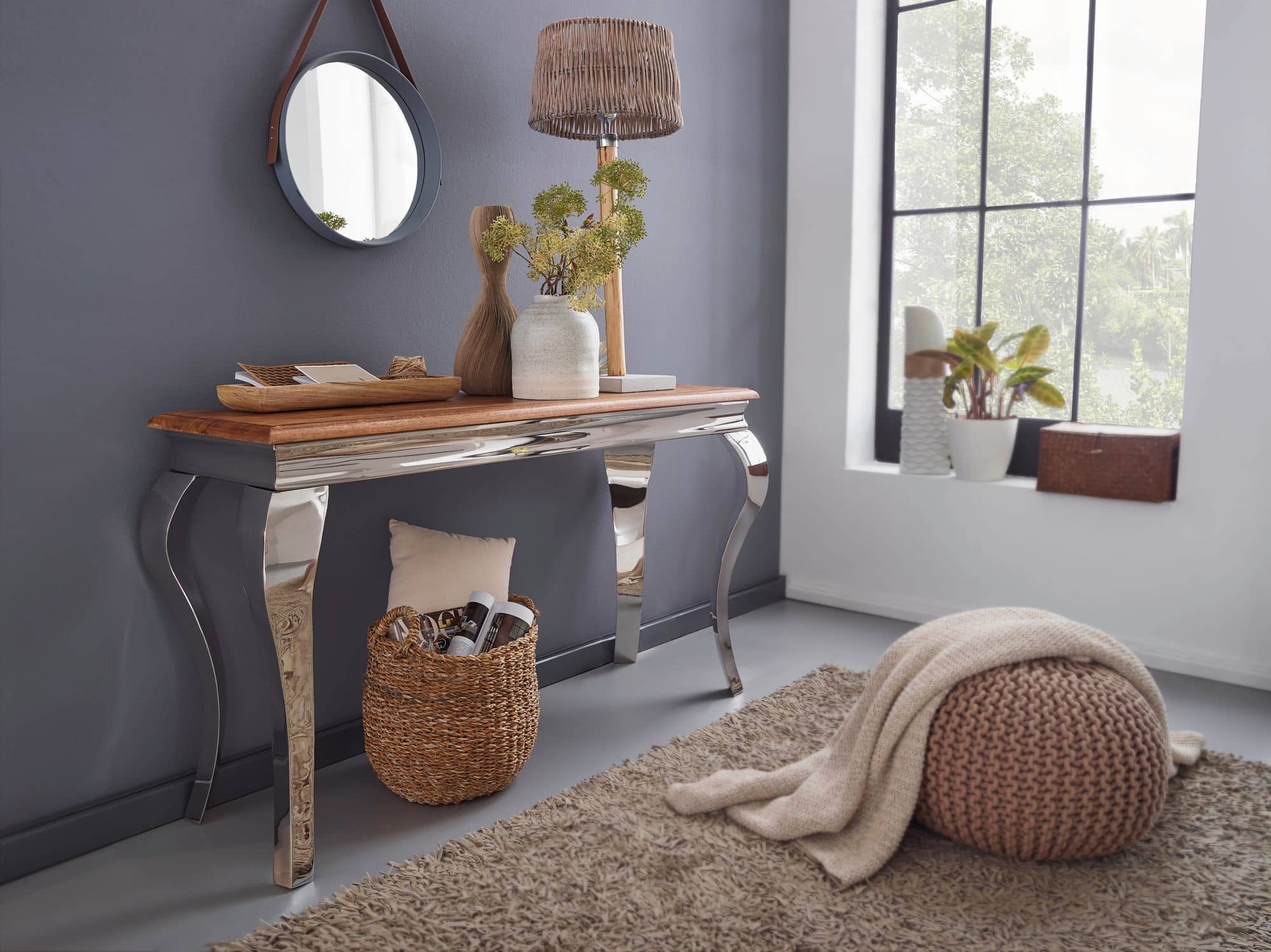 Konsolentisch Sheesham Massivholz / Metall 130x76 Konsolentisch Sheesham Massivholz / Metall 130x76