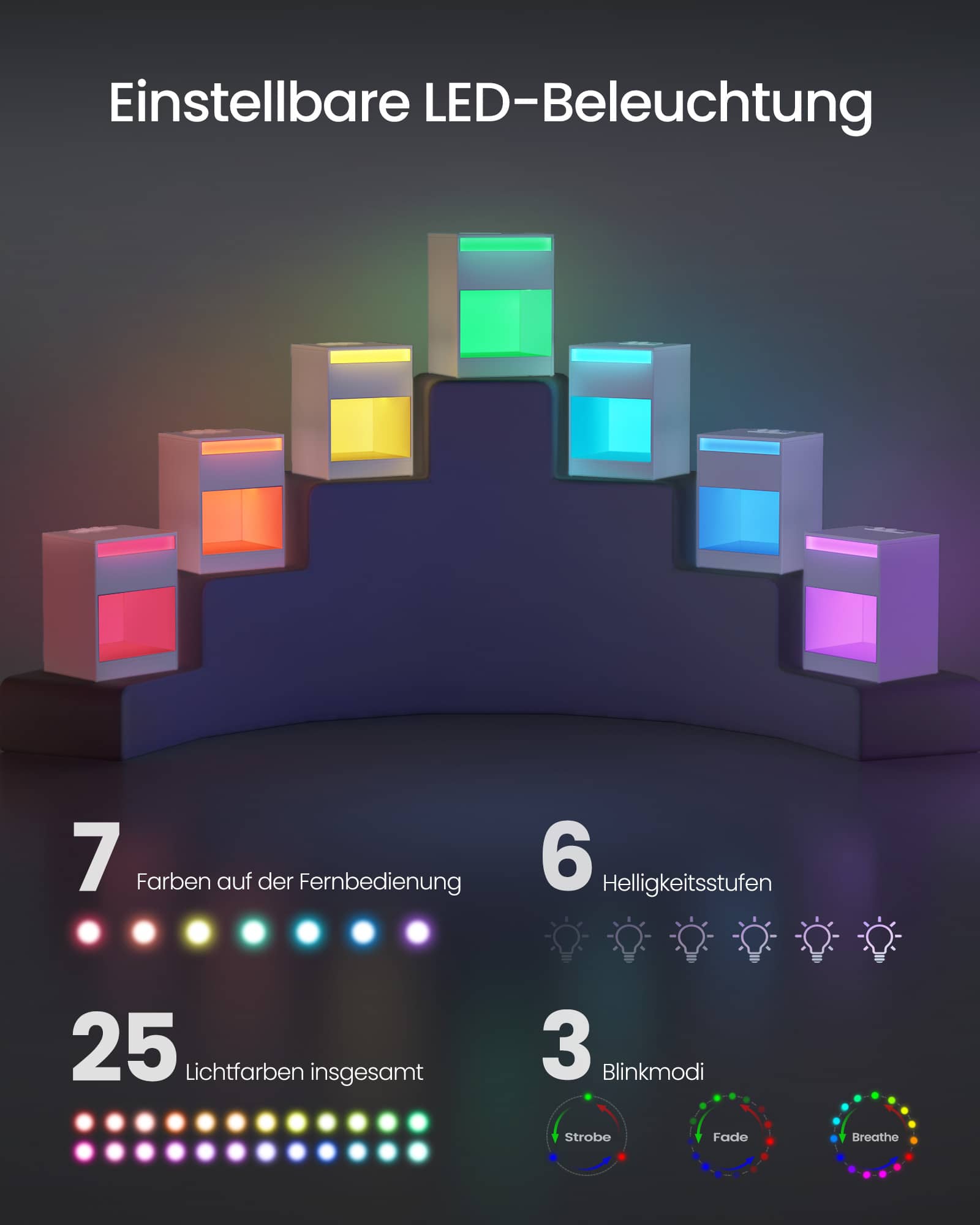 Nachttisch mit LED-Beleuchtung modern wolkenweiß Nachttisch mit LED-Beleuchtung modern wolkenweiß