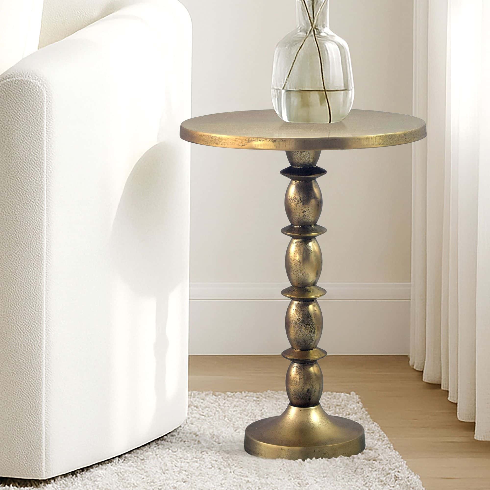 Beistelltisch Gold 40cm Aluminium Tisch Rund - Anstelltisch Raw Finish - Design Wohnzimmertisch Dekotisch - Metalltisch Orientalisch Modern - Sofatisch Couchtisch Handmade