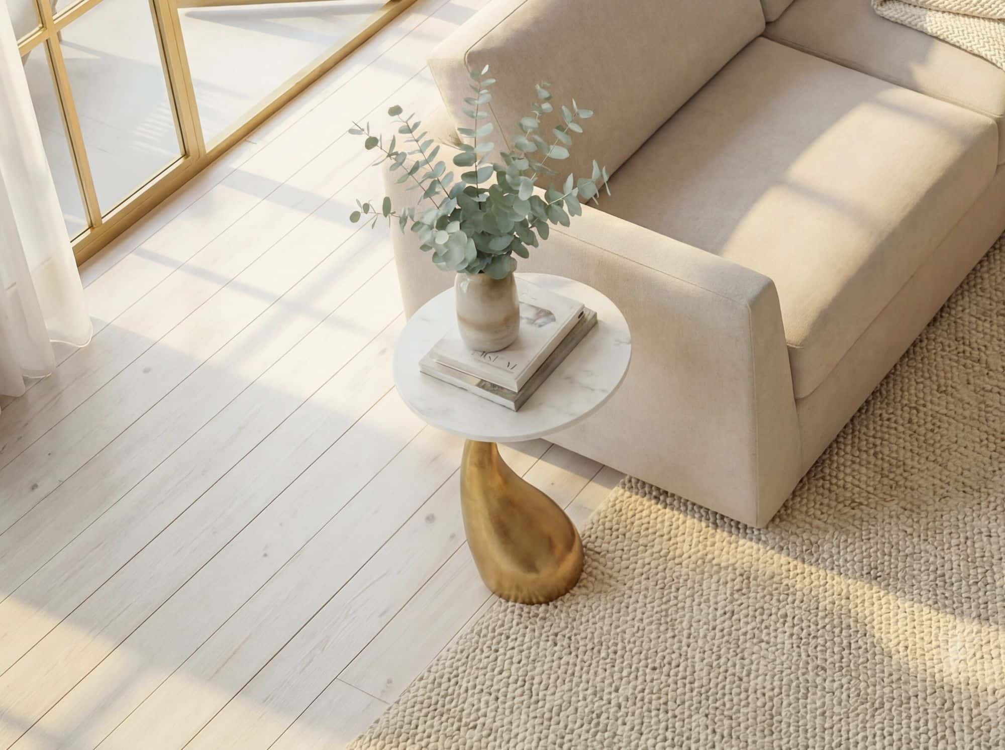 Beistelltisch 45cm Gold mit weißer Marmor Tischplatte - Couchtisch klein rund - Sofatisch Alu modern - Wohnzimmertisch Aluminium - Design Tisch Metallgestell hoch Handmade