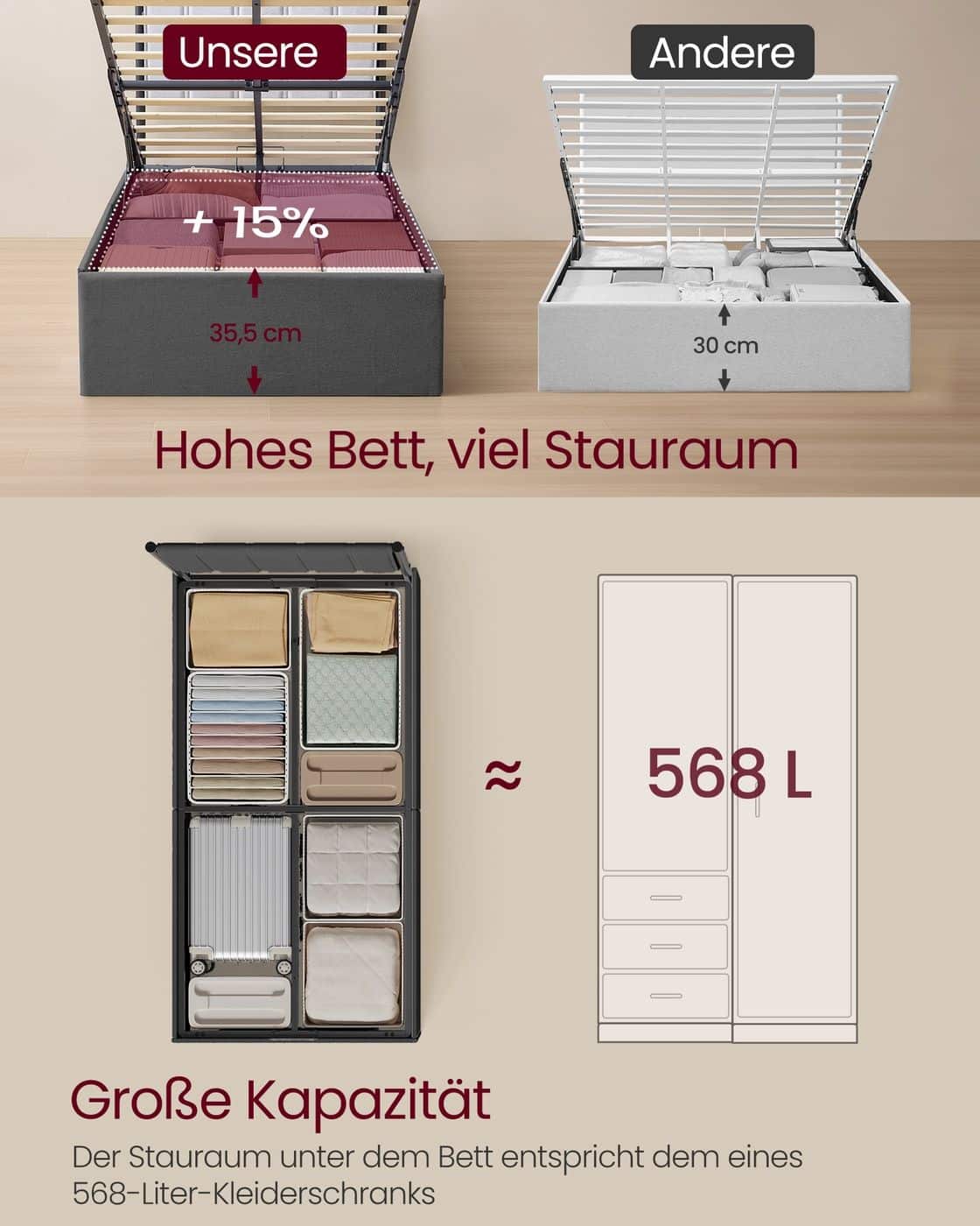 Bettgestell 90 x 200 cm Hydrauliksystem Unterbettaufbewahrung dunkelgrau