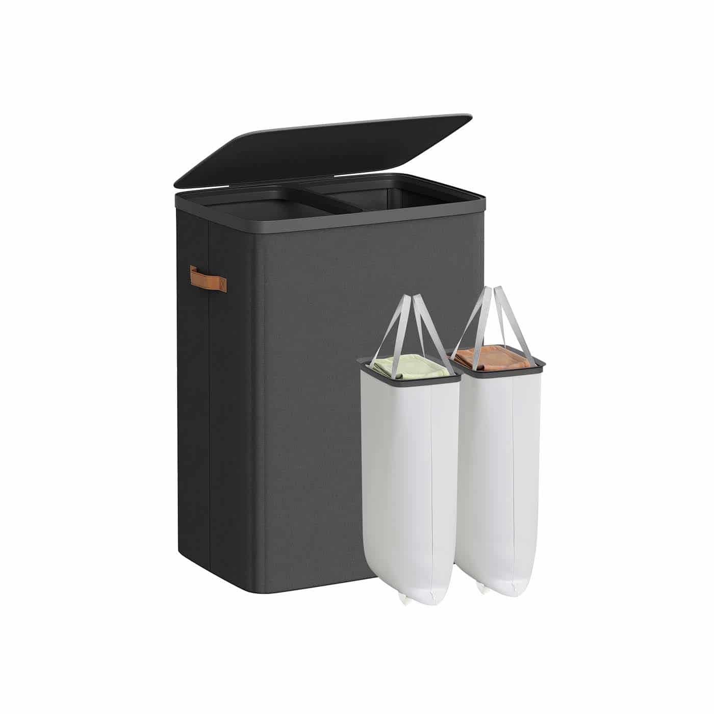 Wäschekorb 170 L mit 2 Fächern 56 x 40 x 75 cm tintenschwarz Wäschekorb 170 L mit 2 Fächern 56 x 40 x 75 cm tintenschwarz