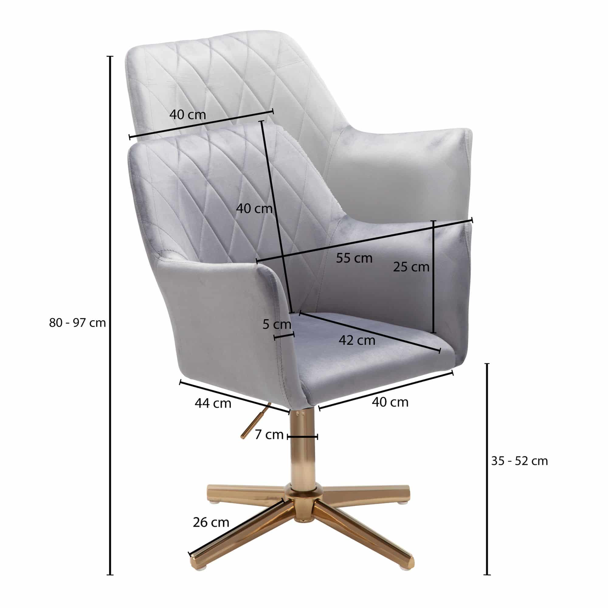57494-Wohnling-Drehstuhl-Samt-Grau-WL6-305-WL6-305_6 Schreibtischstuhl Grau Samt Design Drehstuhl mit Lehne