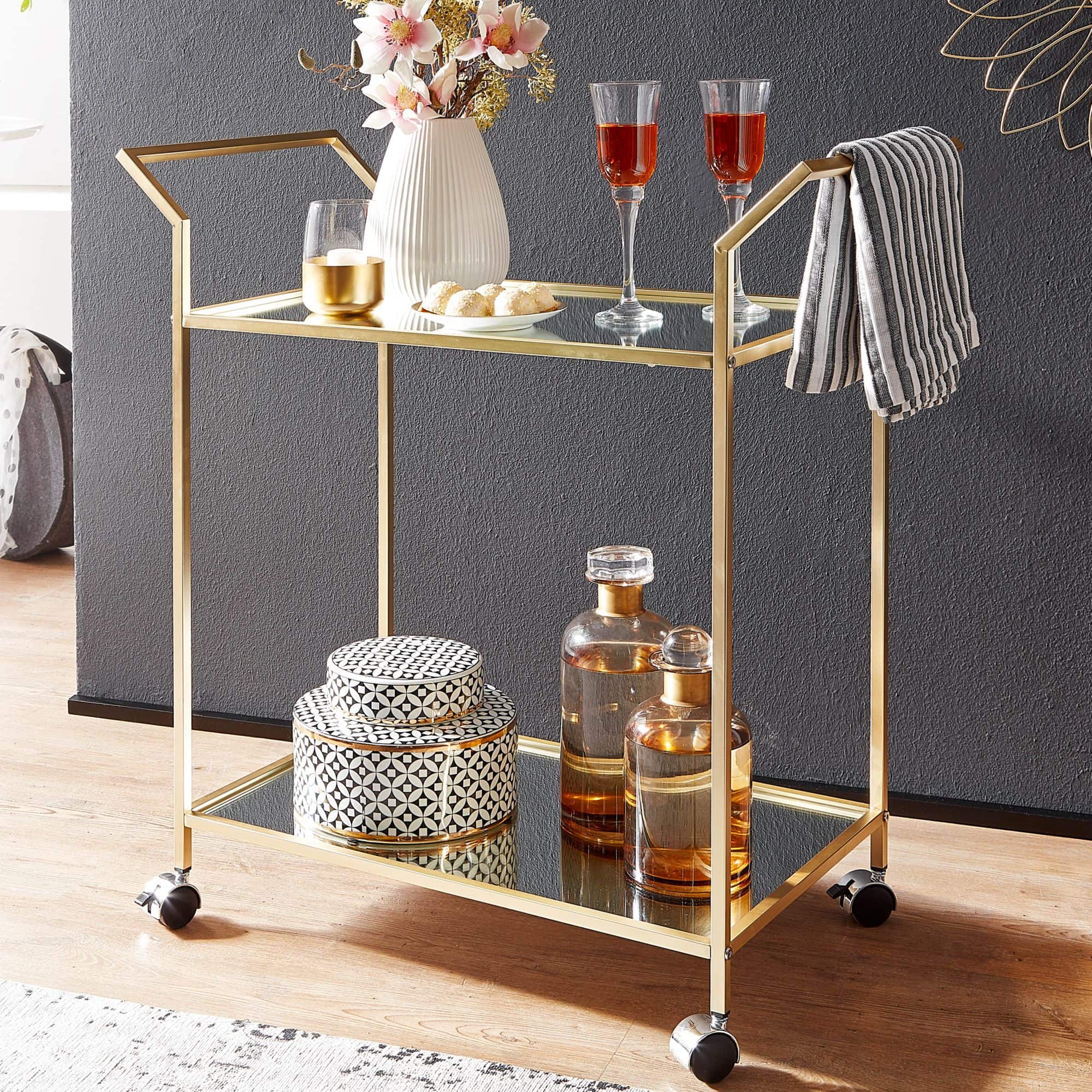 64458-Wohnling-Servierwagen-gold-71x37x78-5-cm-WL6-505-WL6-505_5 Design Servierwagen Gold 73x78x37 cm Küchenwagen Glas / Metall