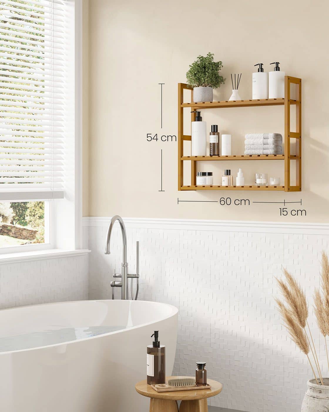 Badregal mit 3 verstellbaren Ablagen 15 x 60 x 54 cm, kaffeebraun Badregal mit 3 verstellbaren Ablagen 15 x 60 x 54 cm, kaffeebraun
