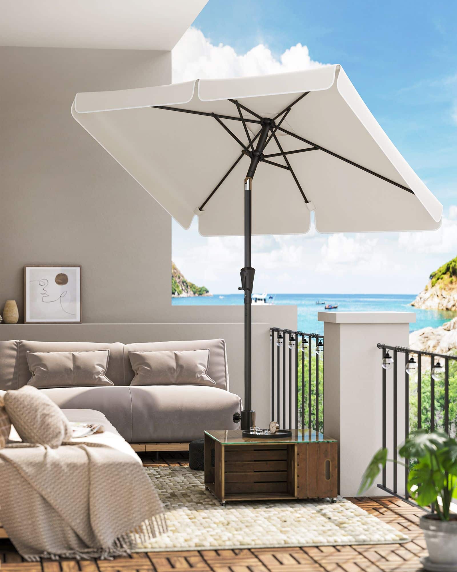 Rechteckiger Balkonschirm 200 x 150 cm beige