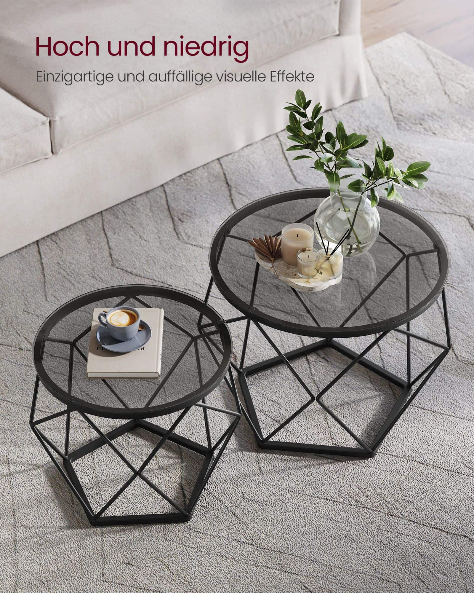 Wohnzimmertisch 2er Set modern schiefergrau-tintenschwarz Wohnzimmertisch 2er Set modern schiefergrau-tintenschwarz
