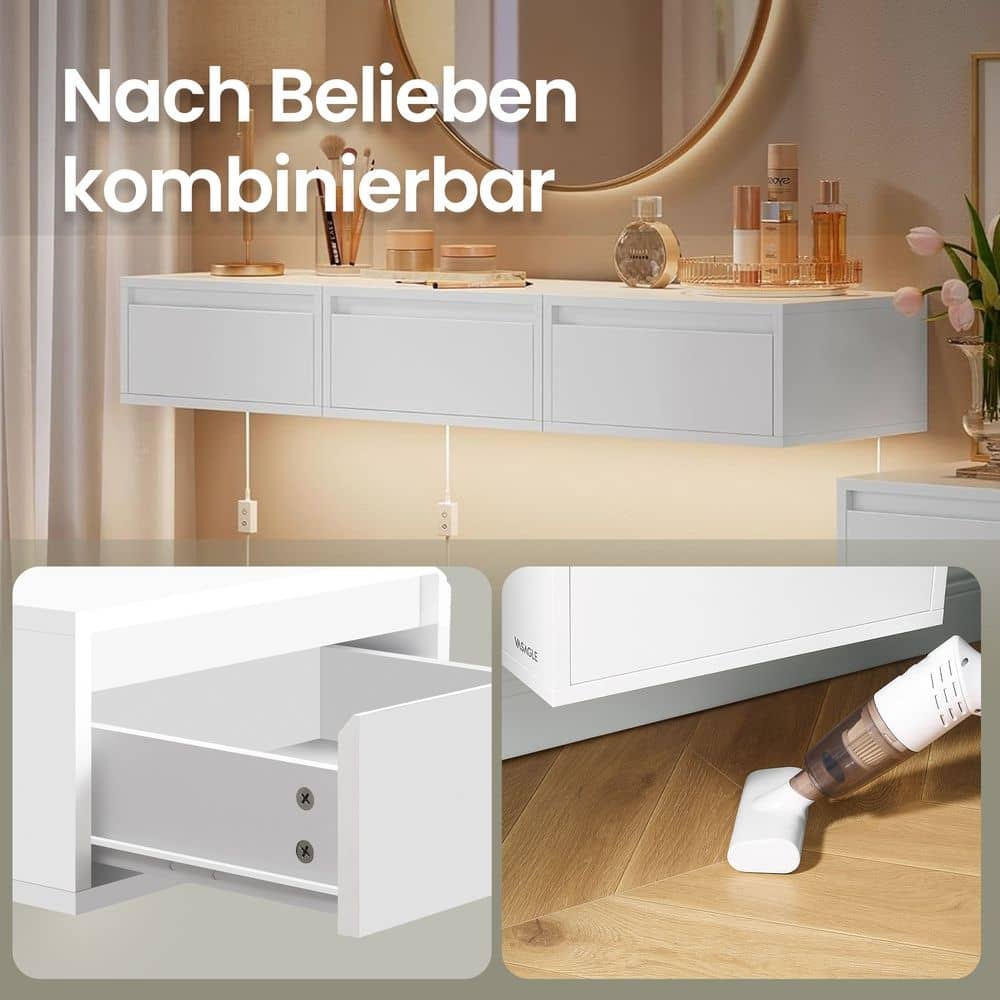 Nachttisch hängend 2er Set mit Leuchten wolkenweiß