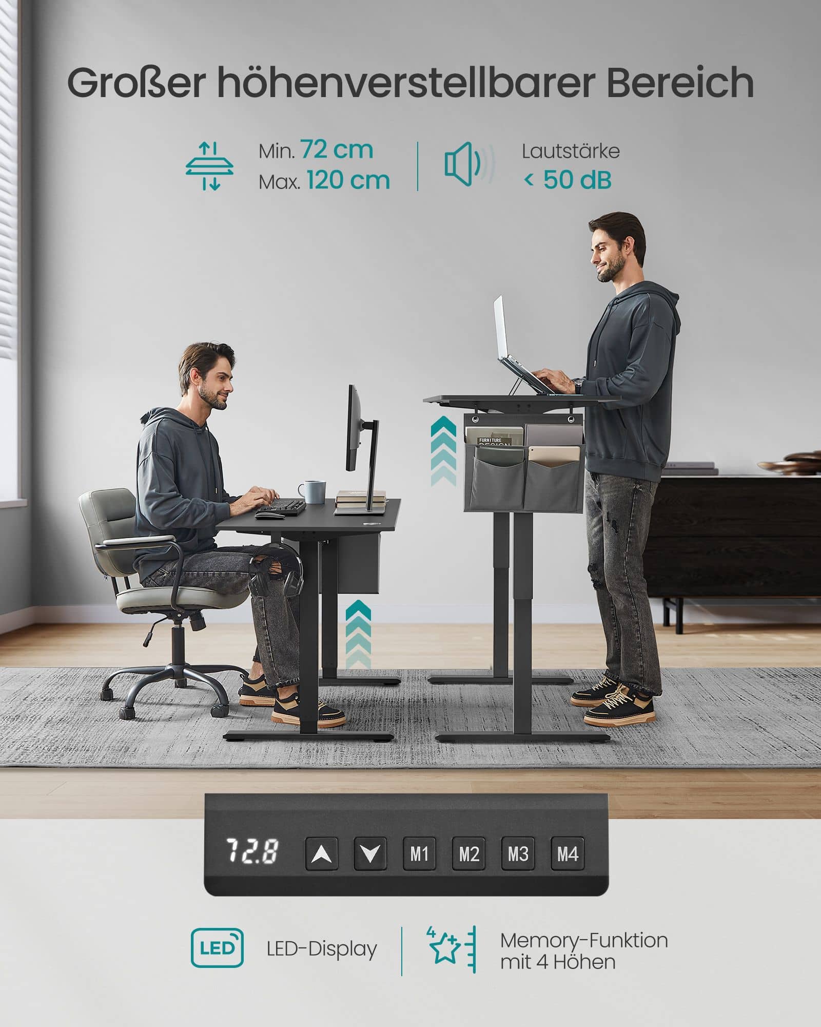 Höhenverstellbarer Schreibtisch elektrisch 60 x 120 x (72-120) cm