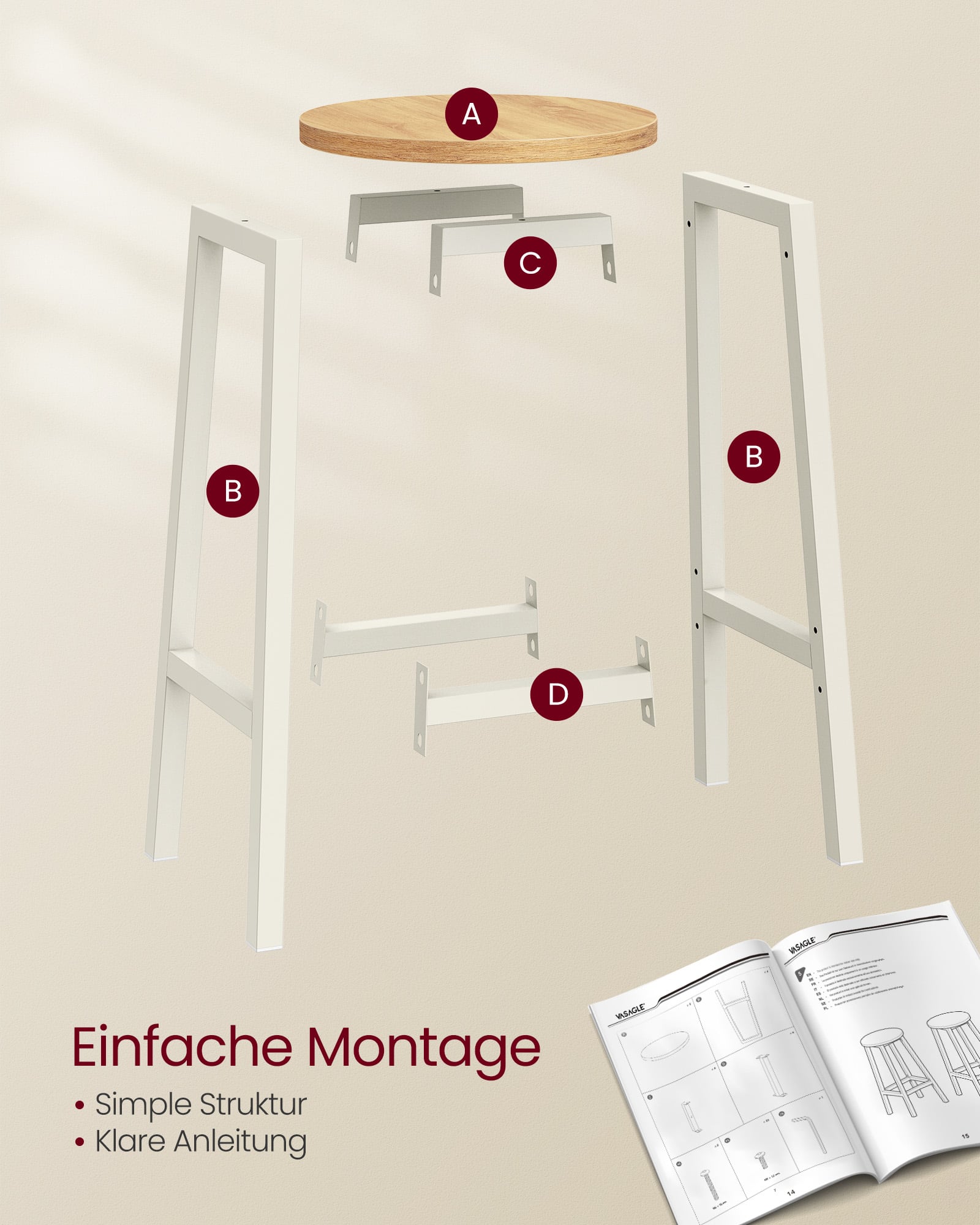 Barhocker 2er Set ebenholzschwarz-eichenbeige-weiß Barhocker 2er Set ebenholzschwarz-eichenbeige-weiß