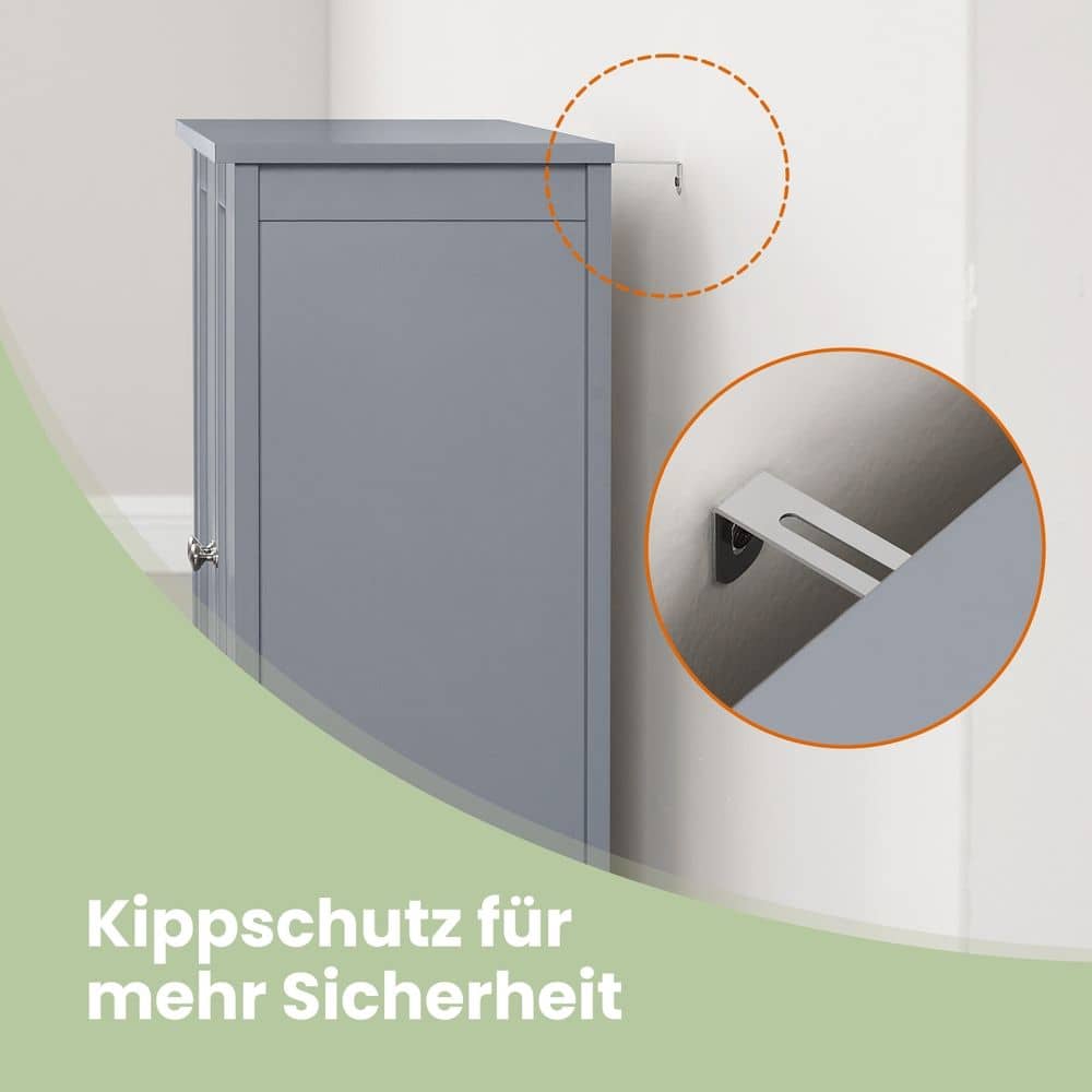 Hochschrank für Badezimmer mit Beleuchtung, verstellbaren Einlegeböden, offenen Fächern