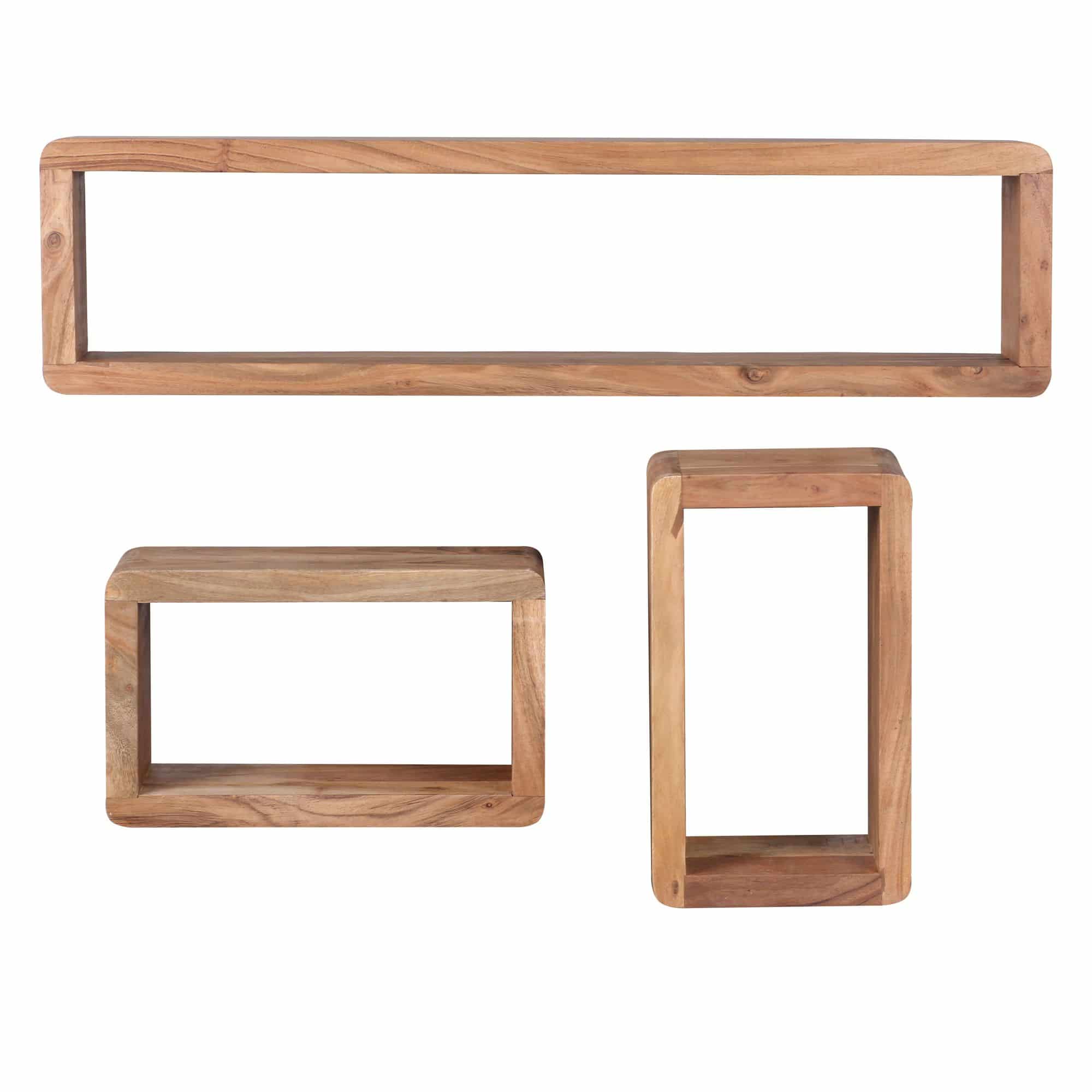 38528-WOHNLING-Design-Wandregal-3er-Set-BOHA-Massiv-Holzregale-Akazie-Landhausstil-Rustikales-Wandregal-Set-Holz-Haengeregal-Viereckig-Echtholz-Wand-Regale-Haengend-Wuerfel-Rega Design Wandregal 3er Set BOHA Massiv Holzregale Akazie Landhausstil