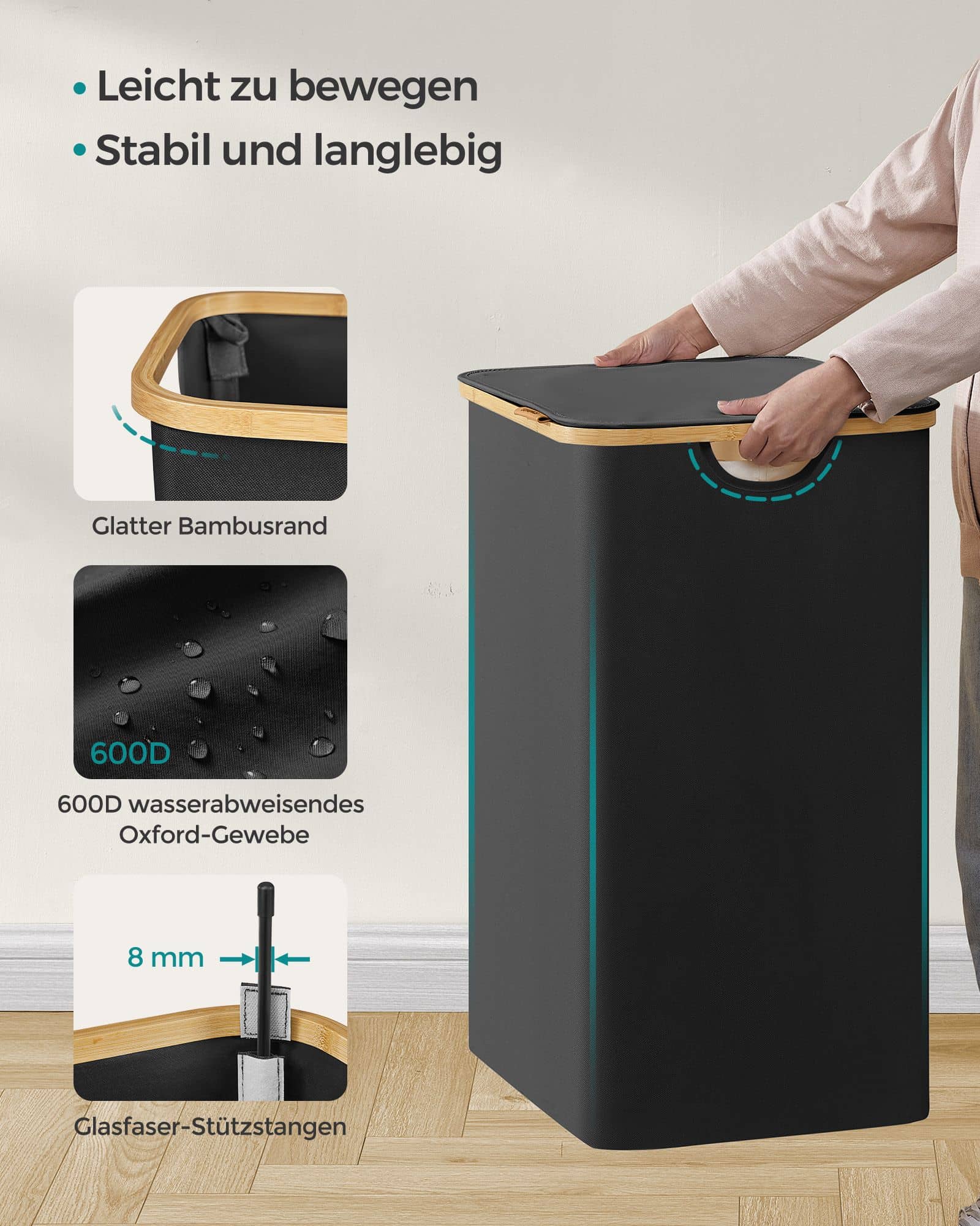 Wäschekorb 2 Fächer mit Deckel tintenschwarz Wäschekorb 2 Fächer mit Deckel tintenschwarz