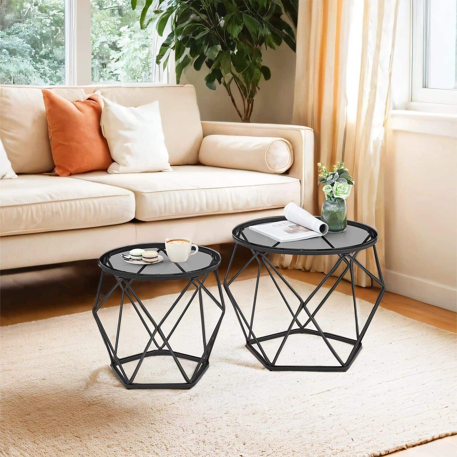 Couchtisch rund, 2er Set, Wohnzimmertisch Couchtisch rund, 2er Set, Wohnzimmertisch