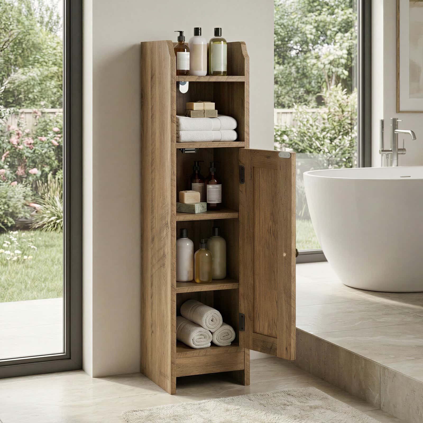 Badezimmerschrank klein, Badschrank schmal, stehend Badezimmerschrank klein, Badschrank schmal, stehend