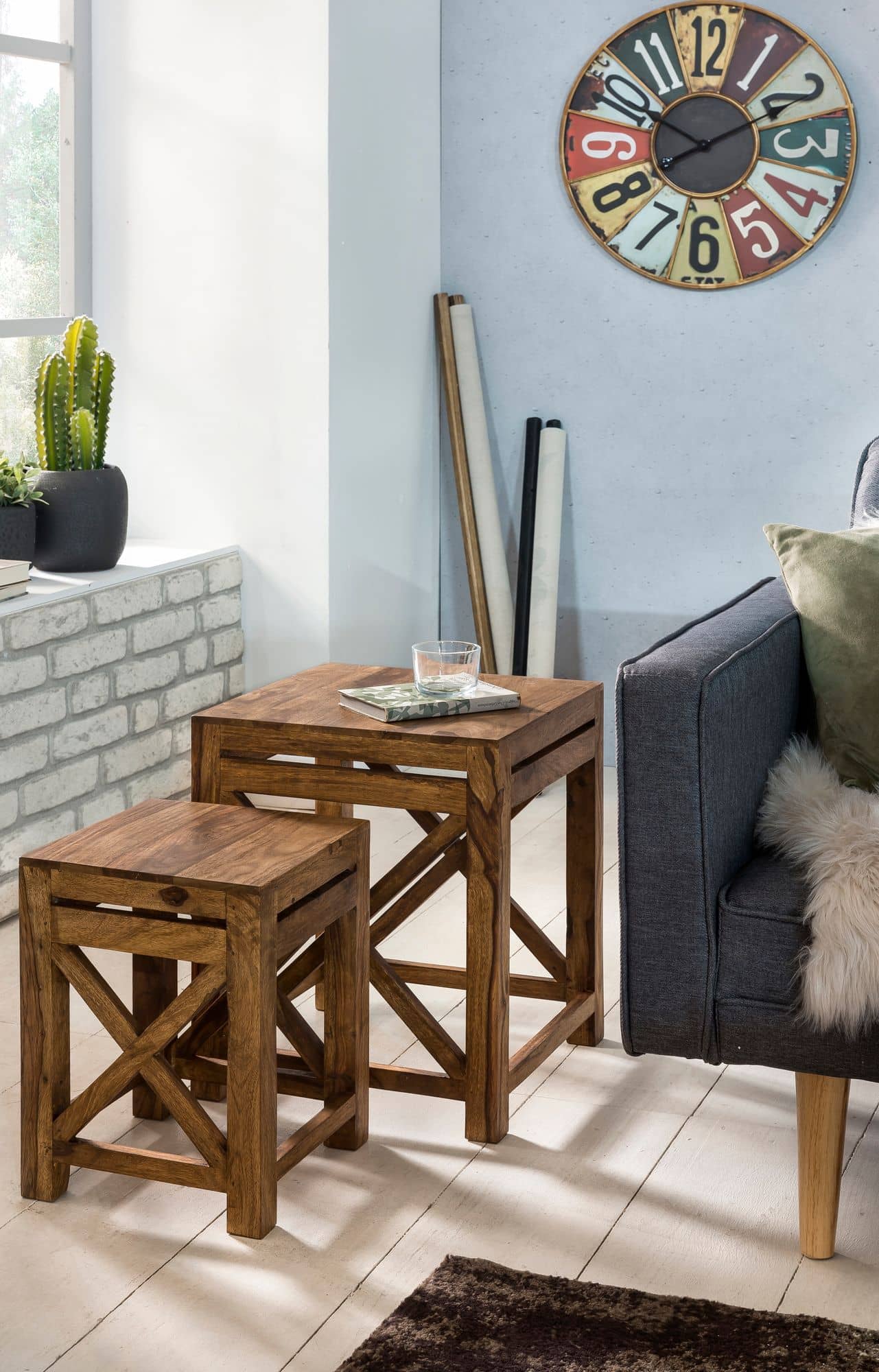 2er Set Beistelltisch PALI Massiv-Holz Sheesham Wohnzimmer-Tisch Design dunkel-braun Landhaus-Stil Couchtisch 2er Set Beistelltisch PALI Massiv-Holz Sheesham Wohnzimmer-Tisch Design dunkel-braun Landhaus-Stil Couchtisch