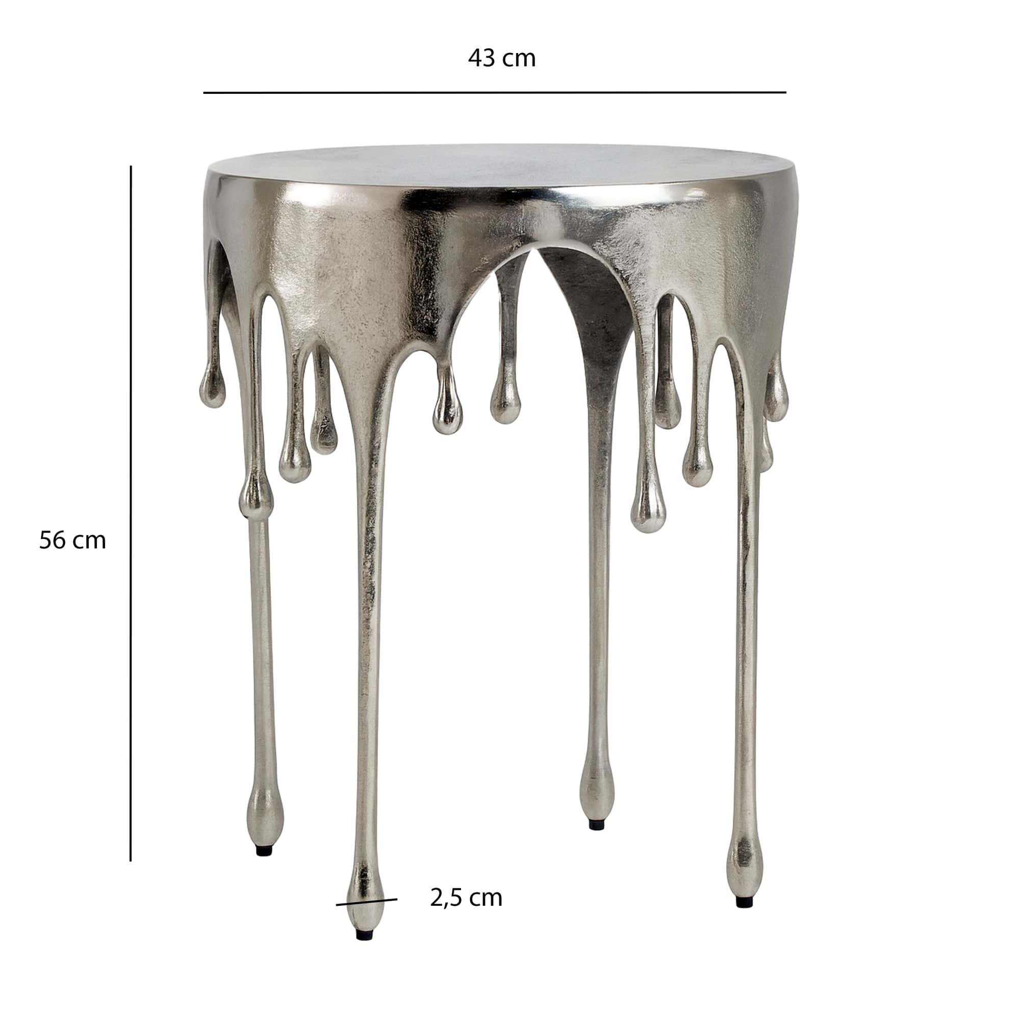 Beistelltisch Silber 43cm Aluminium Tisch Rund - Design Anstelltisch Alu Modern - Wohnzimmertisch Metall Tropfen - Metalltisch Dekotisch Couchtisch Handmade